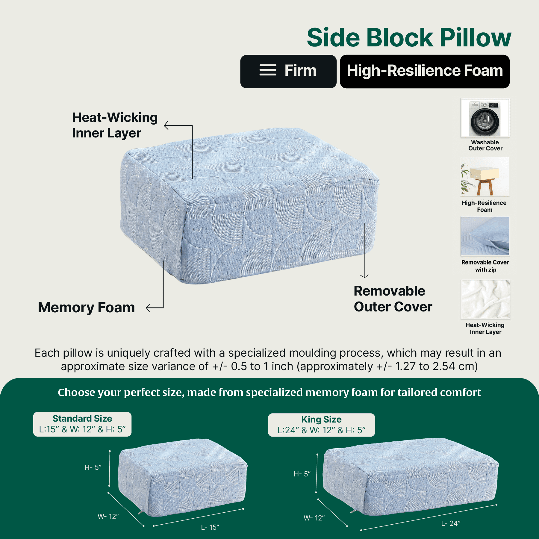 Side Sleeper Pro Pillow with heat-wicking cover and memory foam design.