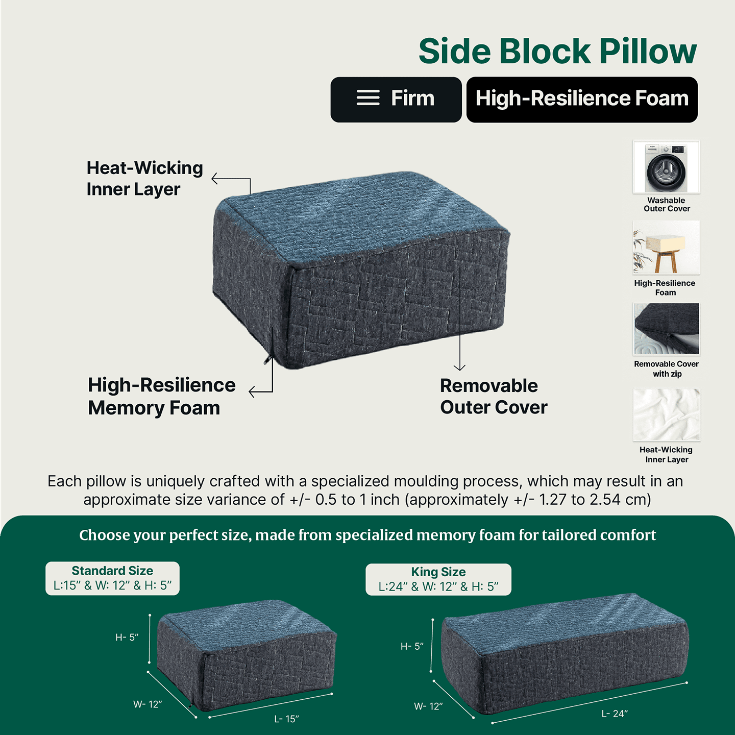 High-resilience foam side sleeper pro pillow with removable cover