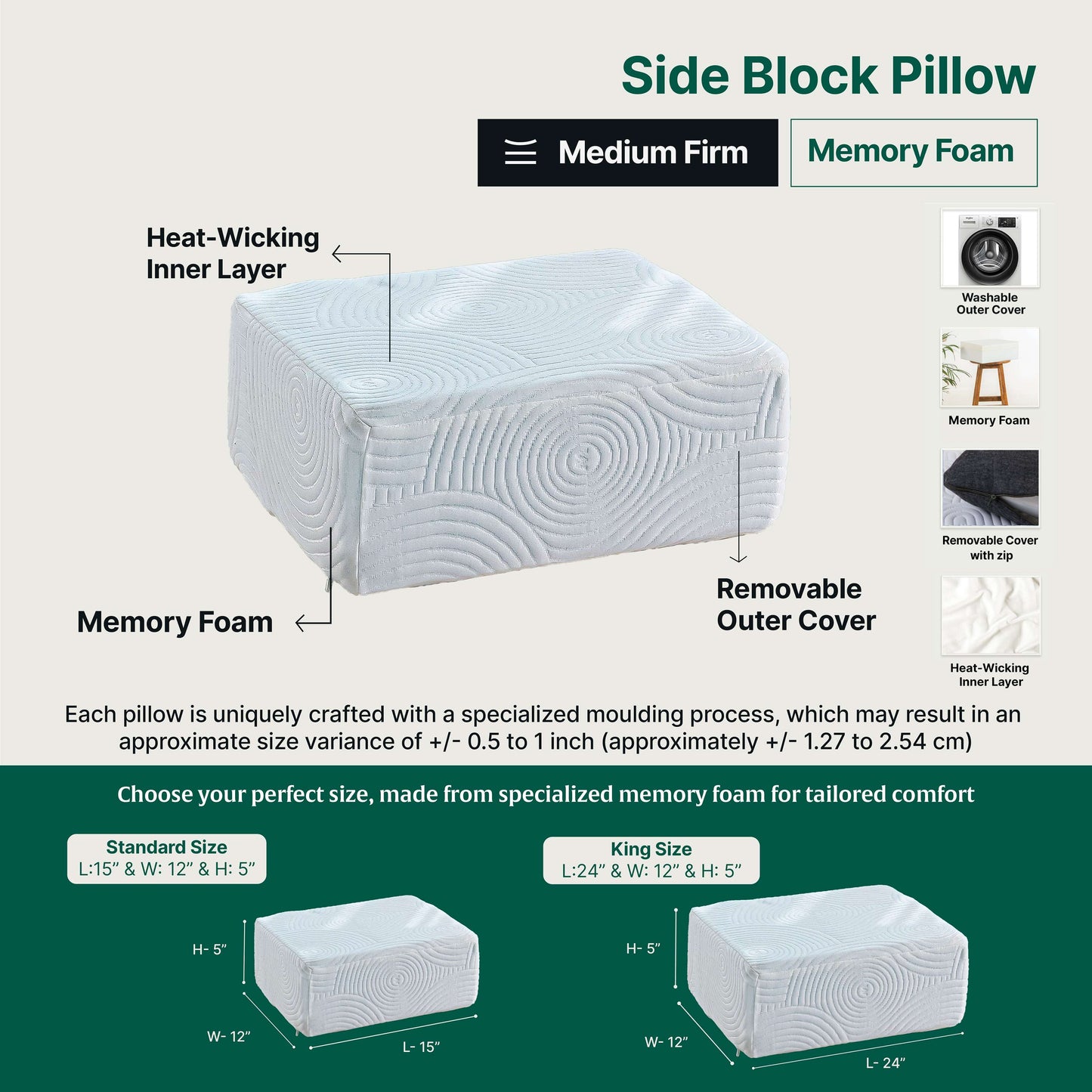 "Side Sleeper Pro Pillows with heat-wicking memory foam for comfort."