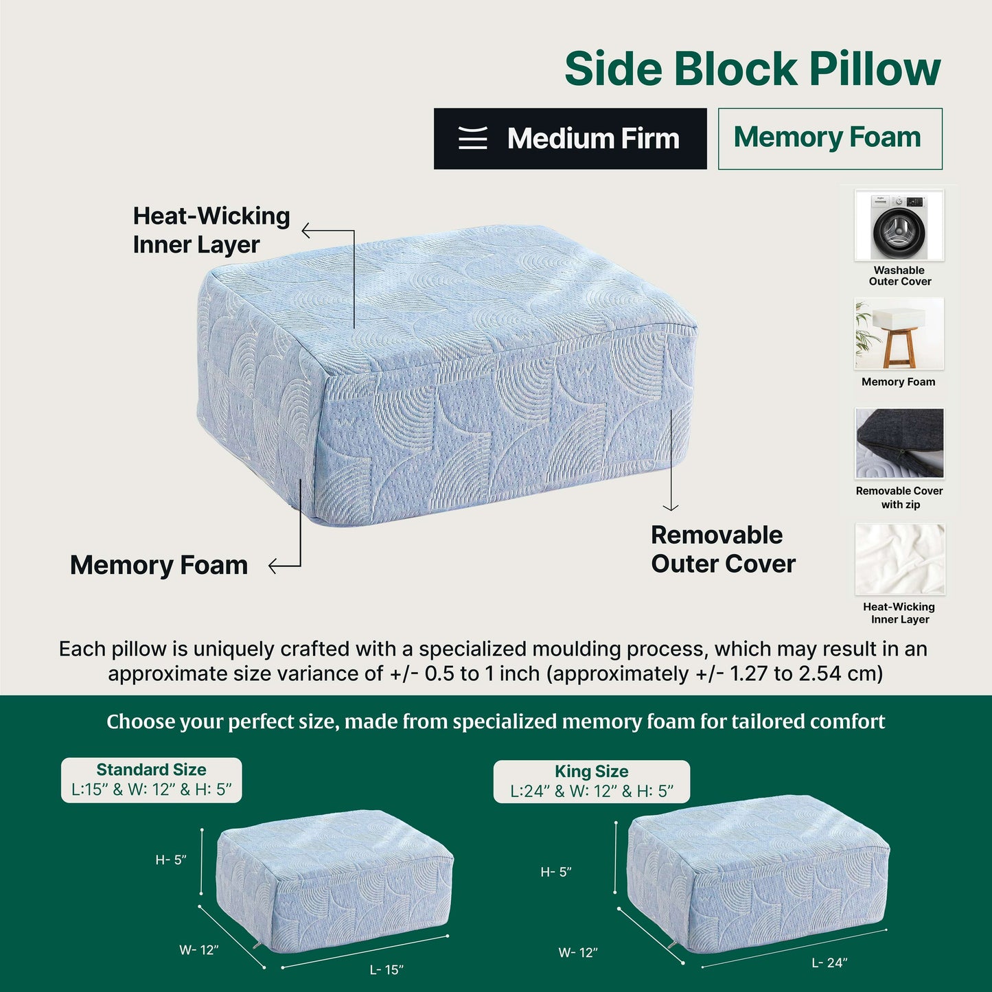 Side Sleeper Pro Pillow with removable cover and memory foam comfort.