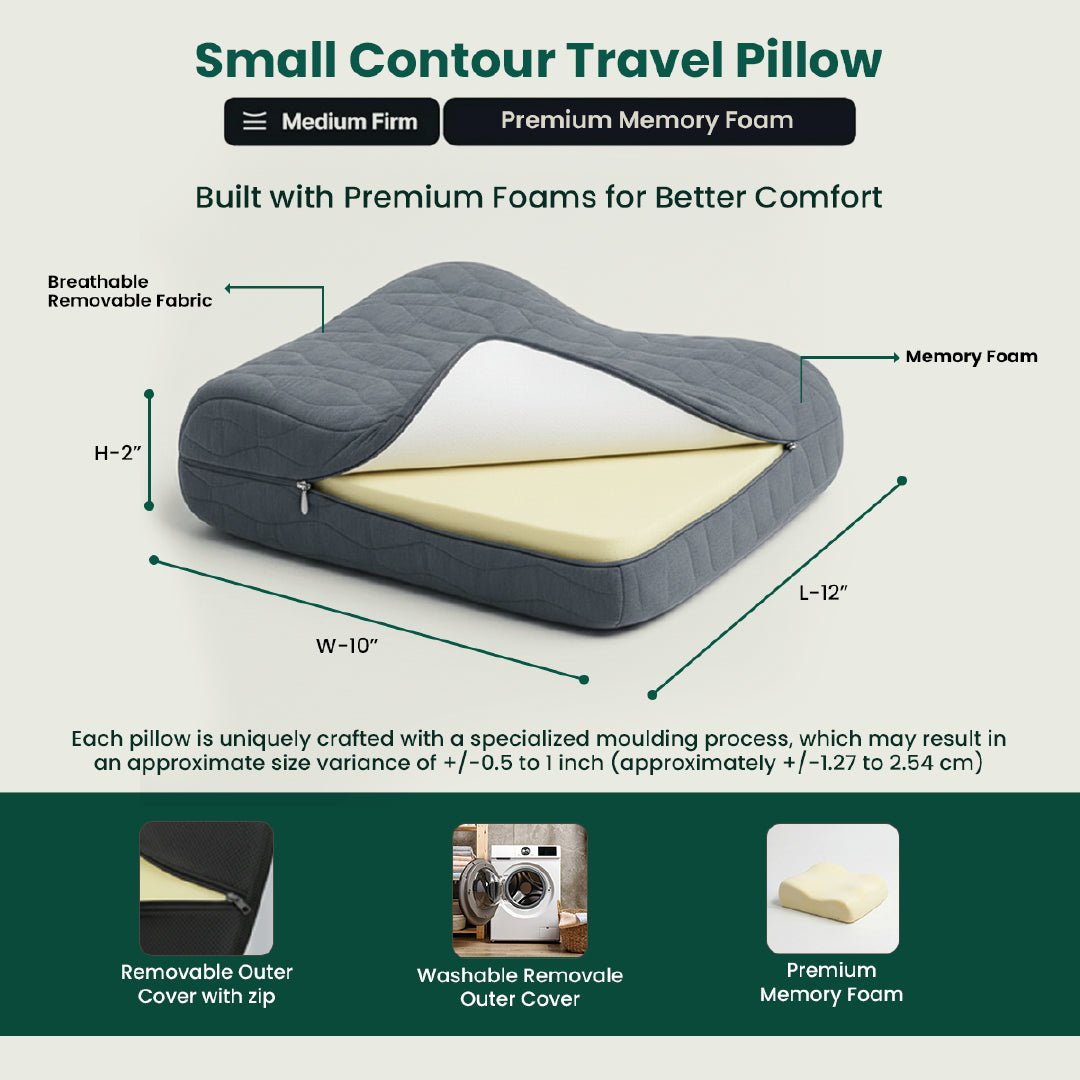 Notus - Memory foam Small Contour Travel Pillow - Medium Firm - Travel Pillow-The White Willow