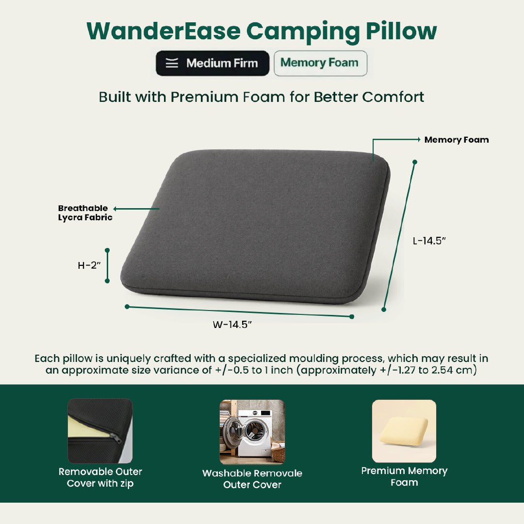 WanderEase Memory Foam Camping Pillow - Grey - Travel Pillow-The White Willow