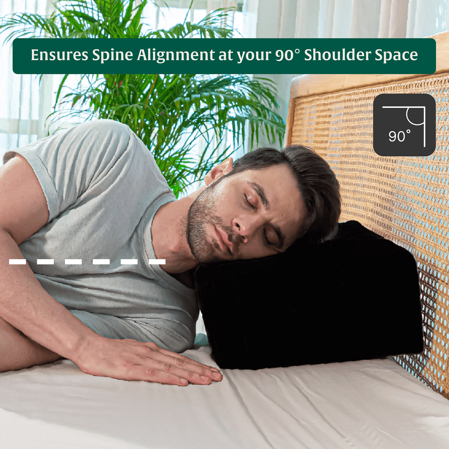 Man sleeping on Side Sleeper Pro Pillow for proper spine alignment.