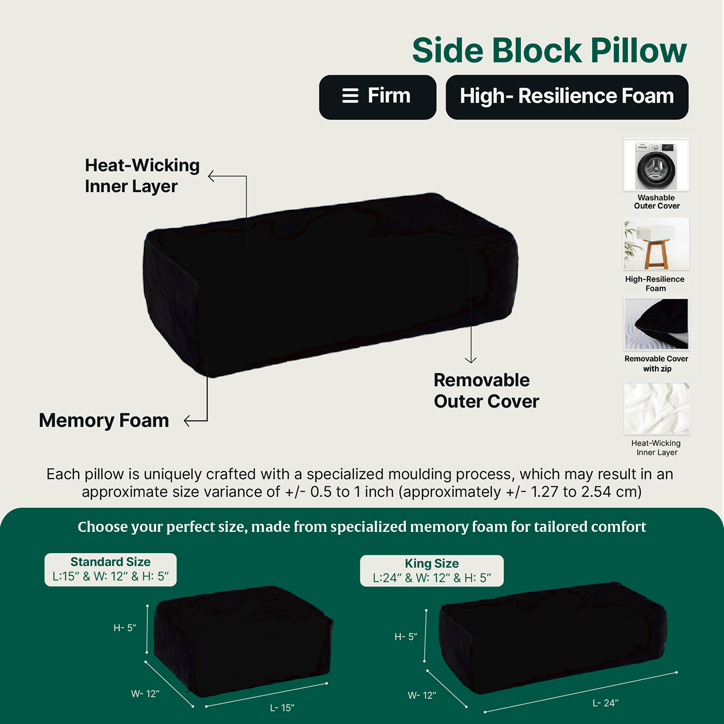 Side Sleeper Pro Pillow with removable cover and memory foam support.