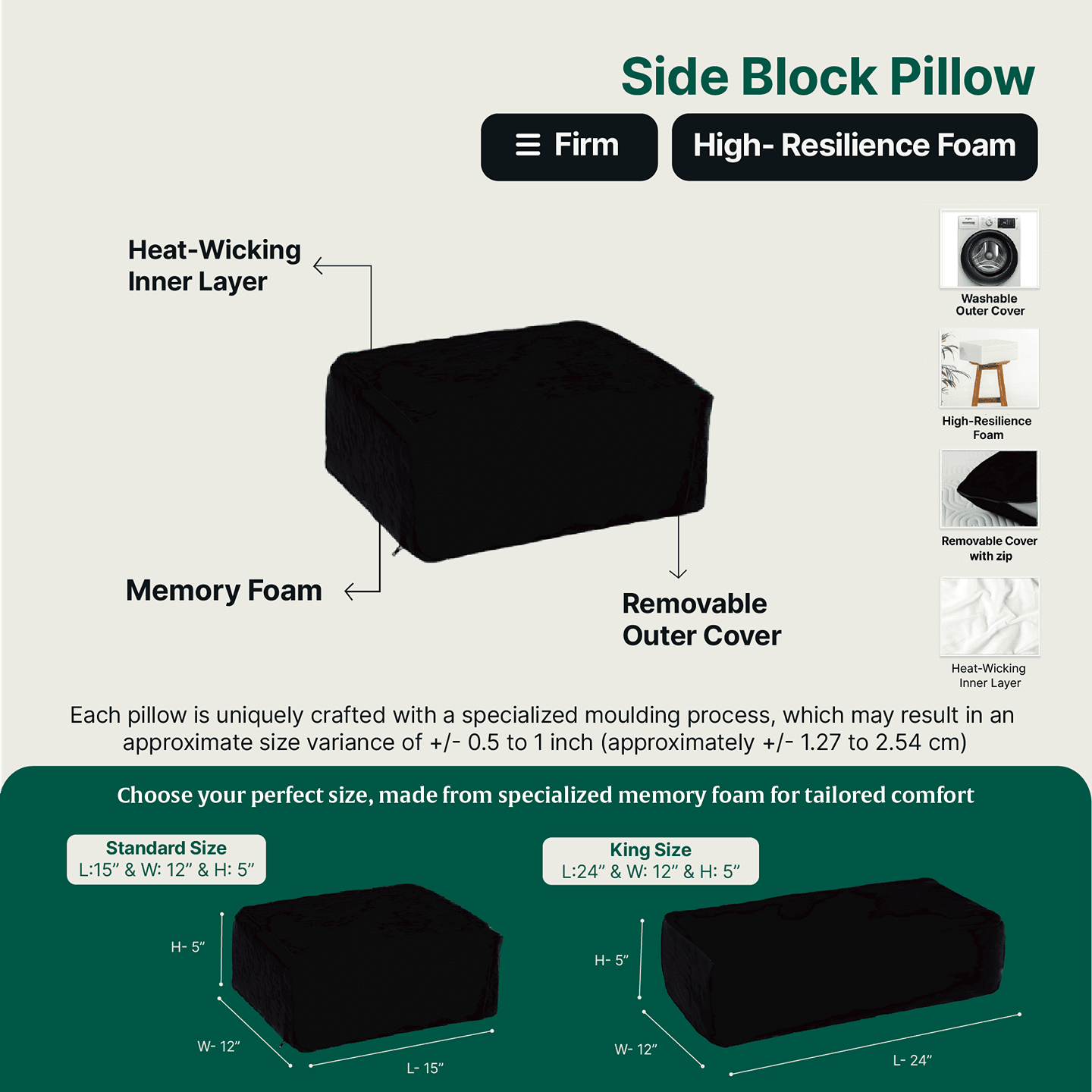 "Side Sleeper Pro Pillow with removable cover and memory foam support."