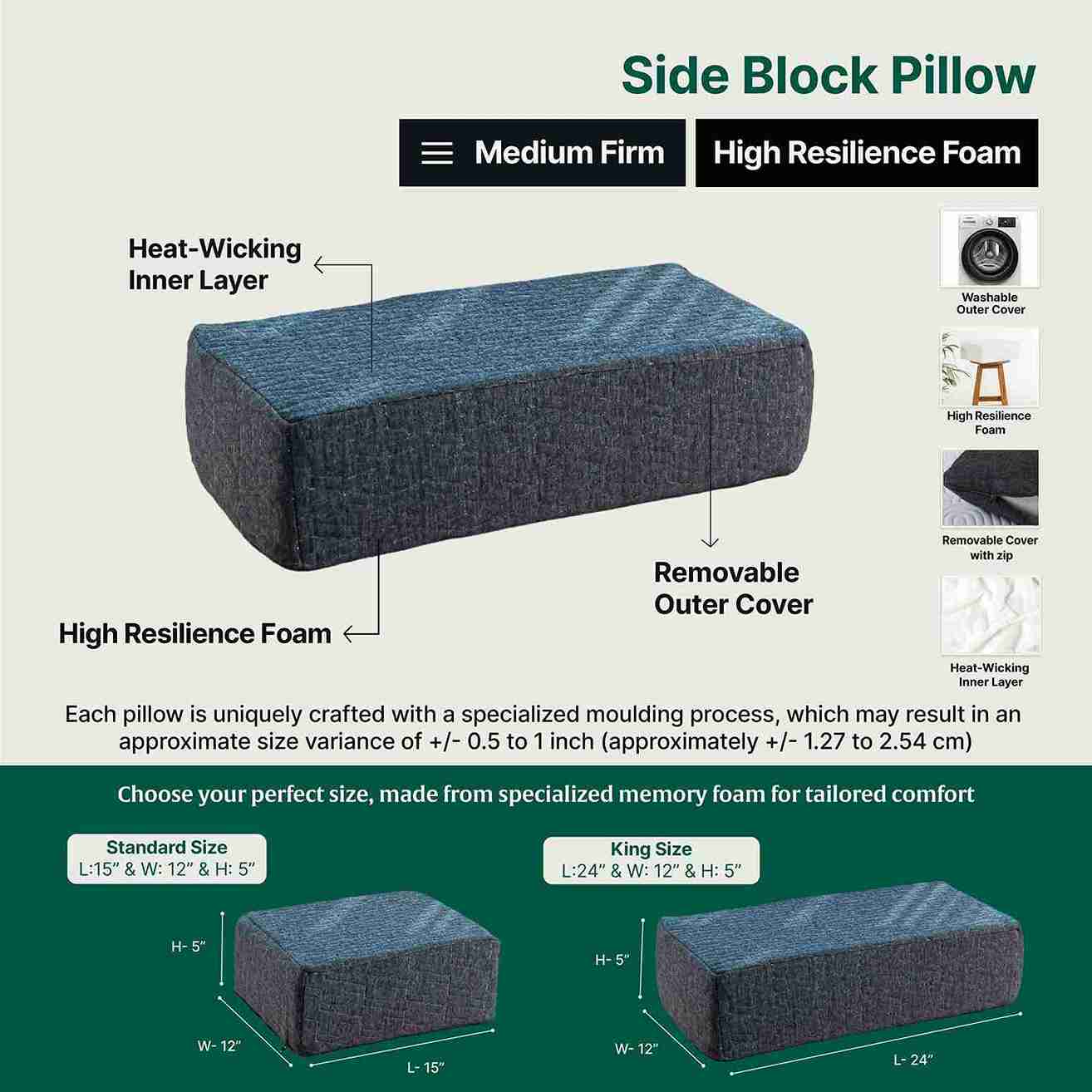 Side Sleeper Pro Pillows with removable cover and memory foam design.