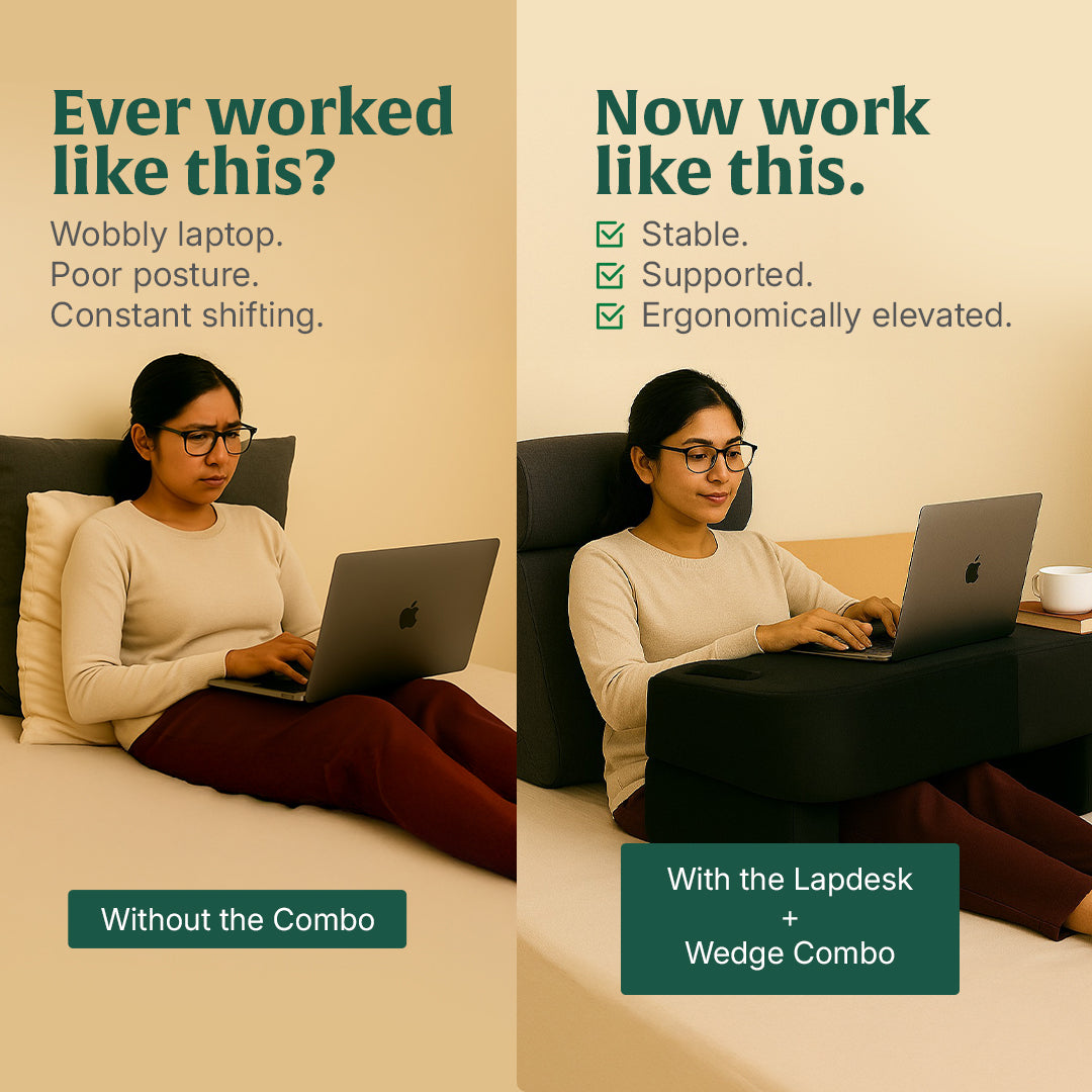 DualEase Comfort Set | ComfortPro Lapdesk Pillow & Adjustable Wedge Pillow with Headrest Combo