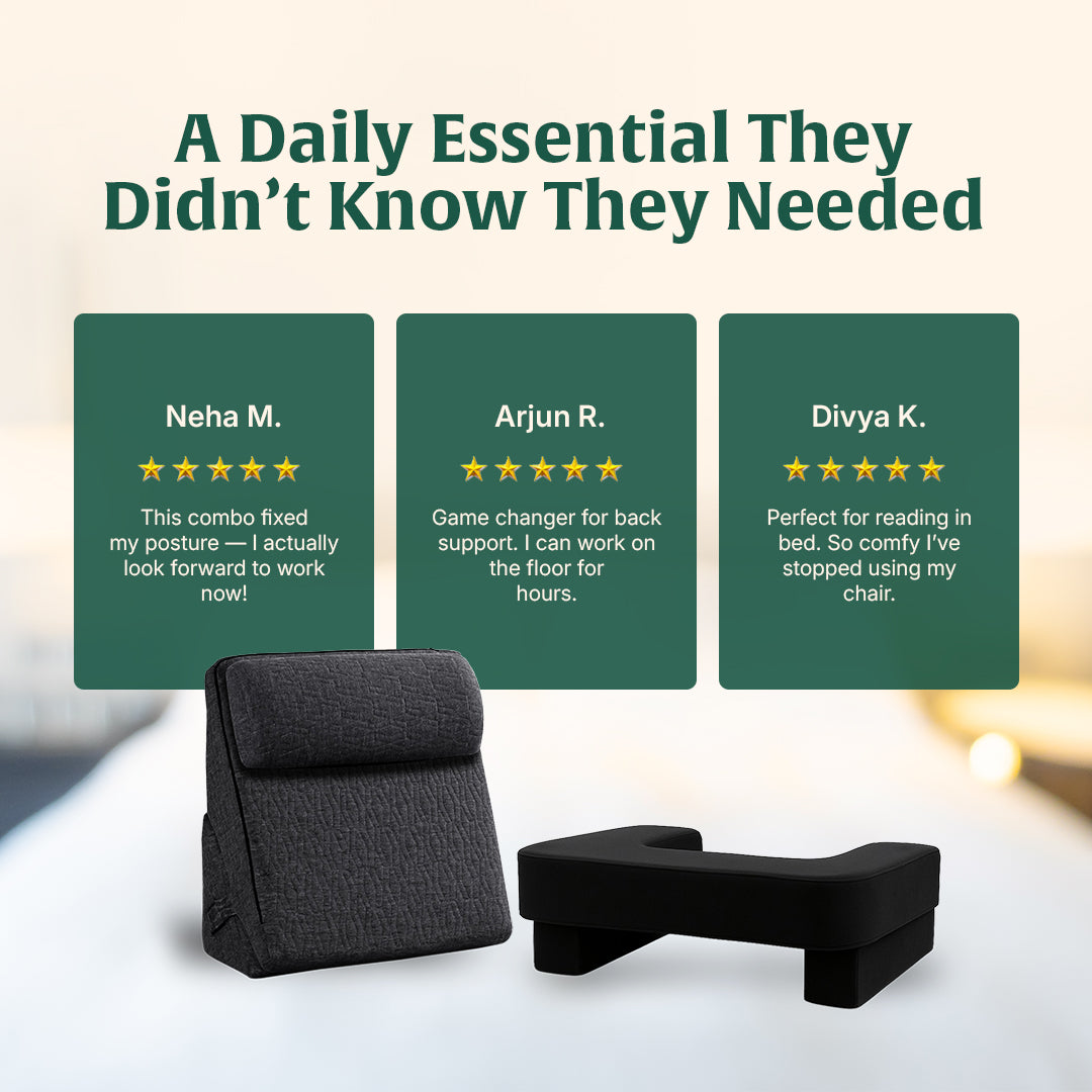 DualEase Comfort Set | ComfortPro Lapdesk Pillow & Adjustable Wedge Pillow with Headrest Combo
