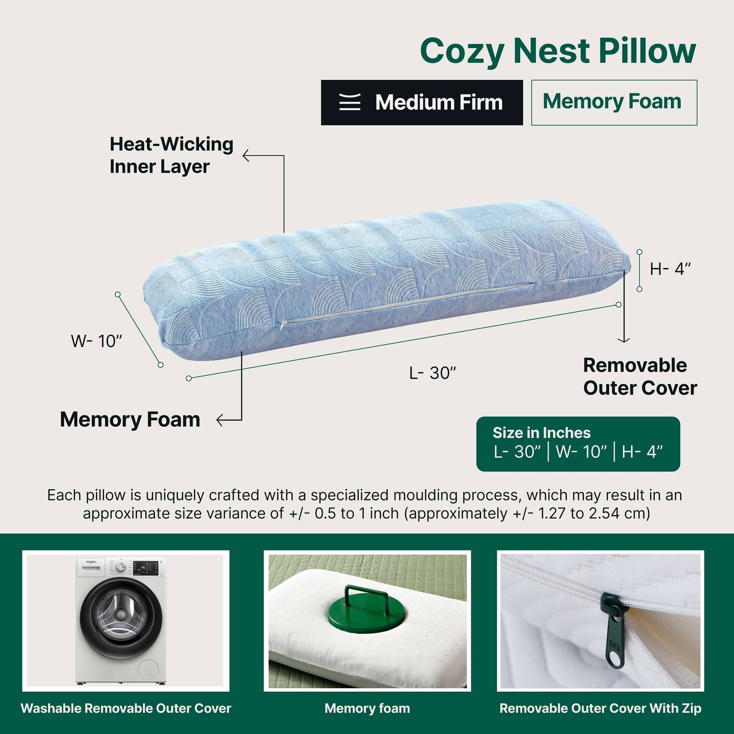 Adorna - Memory Foam Body Pillow - Medium Firm Body Pillow The White Willow 
