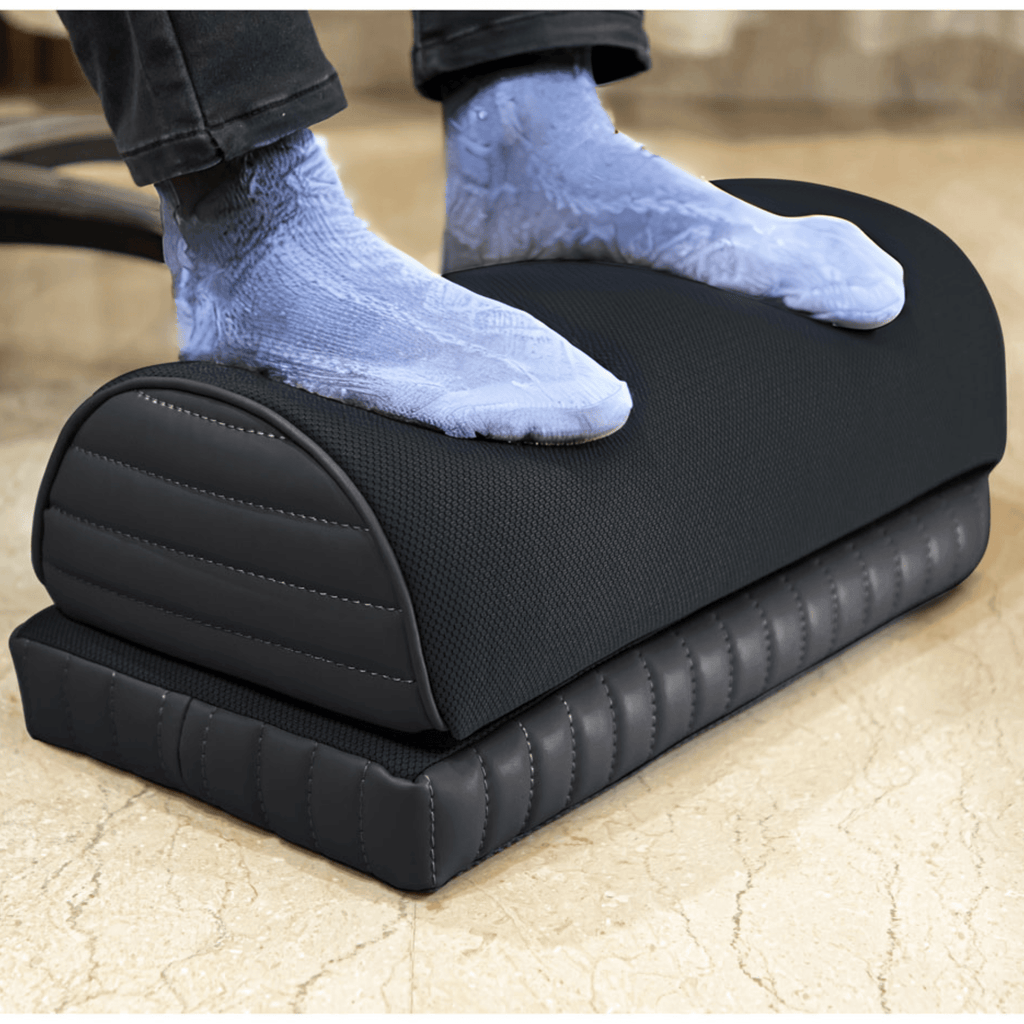 BeatriX - High Resilience (HR) Foam Foot Rest Cushion for Feet & leg Support - Firm Foot Rest Cushion The White Willow Adjustable Footrest- 2 layers Jet Black 