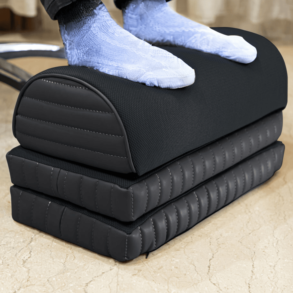 BeatriX - High Resilience (HR) Foam Foot Rest Cushion for Feet & leg Support - Firm Foot Rest Cushion The White Willow Adjustable Footrest- 3 layers Jet Black 
