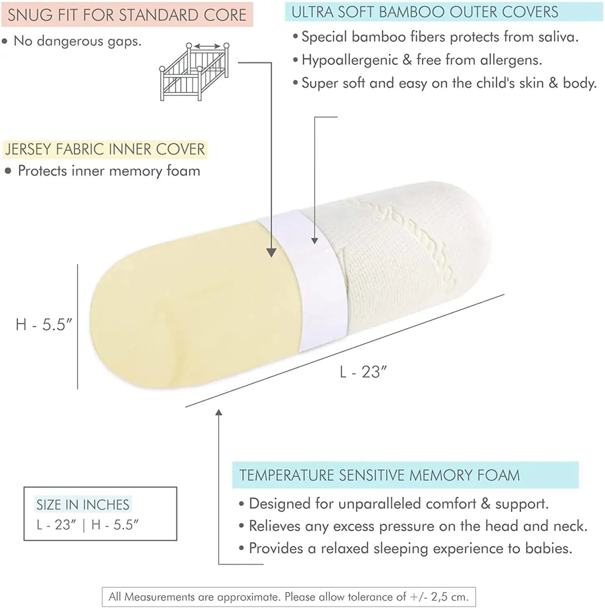 Bumblebee - Memory Foam Set of 2 Baby Bolster & Head Support Pillow - Soft - Combo - 0 - 12 Months - Baby - Pillow - The White Willow