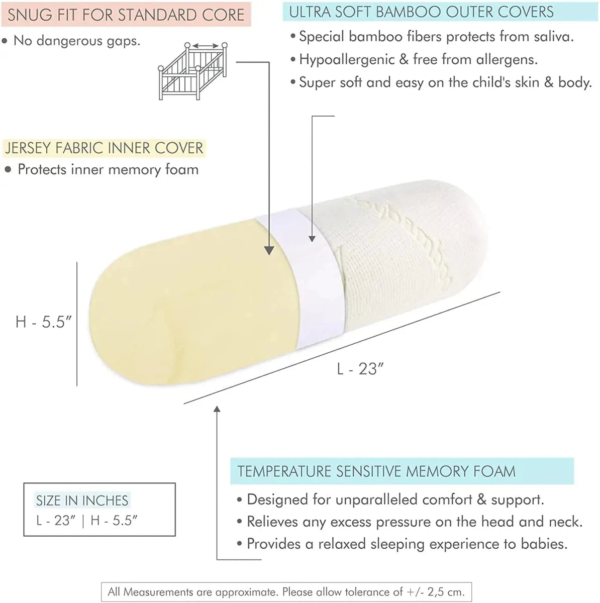 Bumblebee - Memory Foam Set of 2 Baby Bolster & Head Support Pillow - Soft Combo-0-12 Months-Baby-Pillow The White Willow 