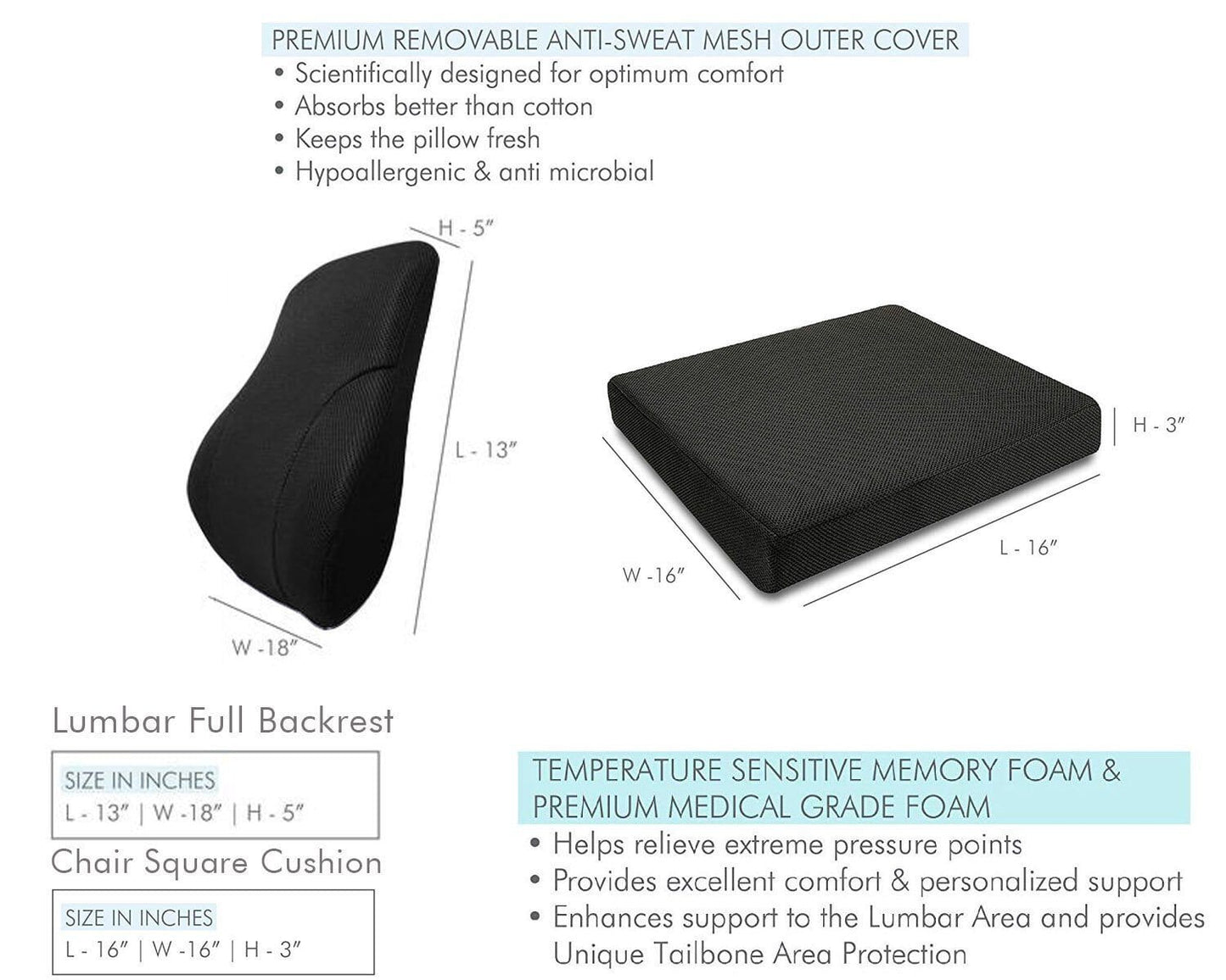 Car Pillow Set - Cushions Sets, Lumber Backrest Pillow & Car Seat Cushion - Medium Firm Combo-Back-Seat The White Willow 
