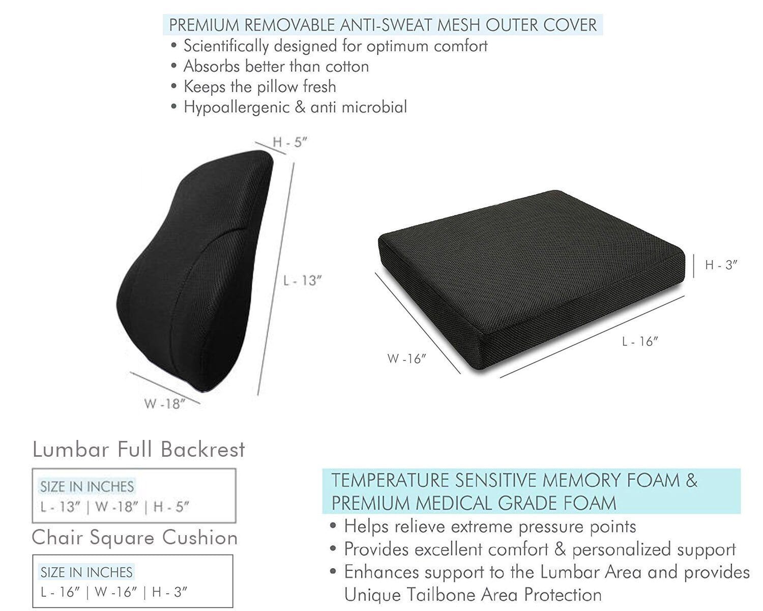 Car Pillow Set - Cushions Sets, Lumber Backrest Pillow & Car Seat Cushion - Medium Firm Combo-Back-Seat The White Willow 