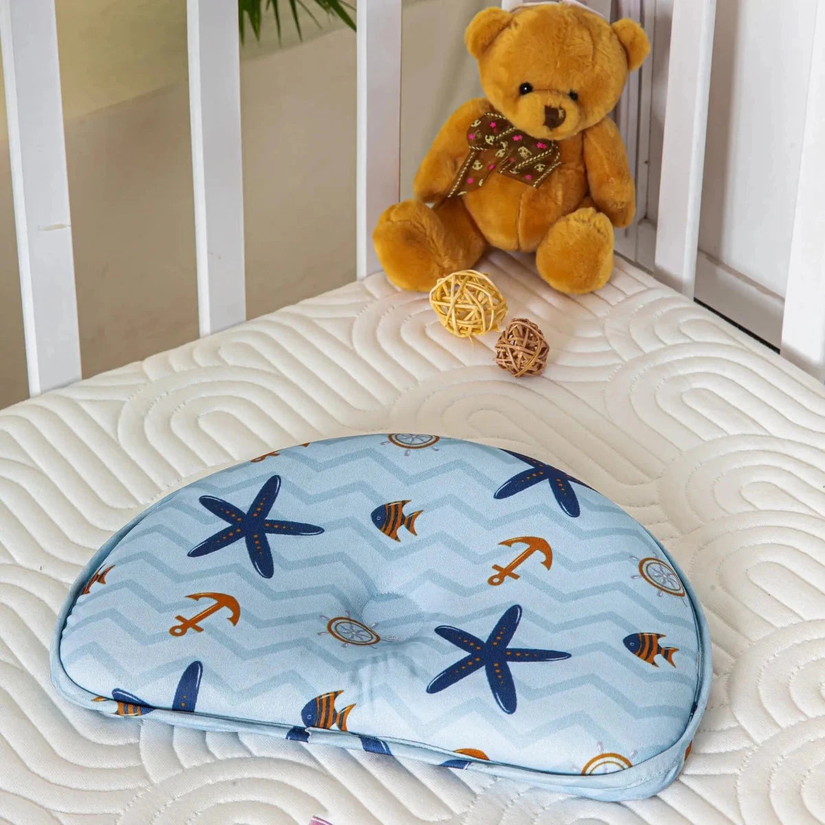 Crescent Comfort Baby Pillow Baby-0-12 Months-Pillow The White Willow Blue 
