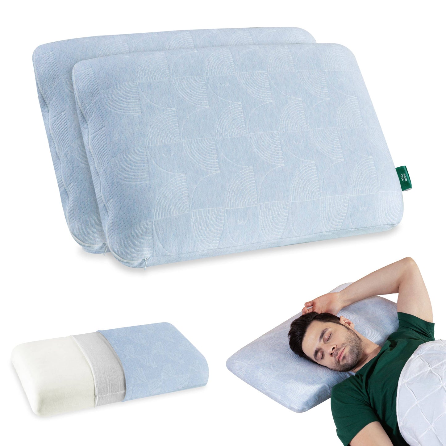 Cypress - Memory Foam Pillow - Regular - Medium Firm Regular Pillow The White Willow Medium 4"H Standard 22x14 Pack of 2 Green