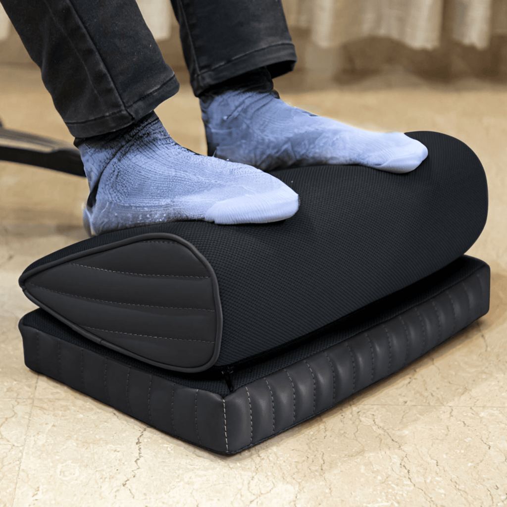Daniel - High Resilience (HR) Foam Foot Rest Cushion for Feet & leg Support - Firm Foot Rest Cushion The White Willow Adjustable Footrest- 2 Layers Jet Black 