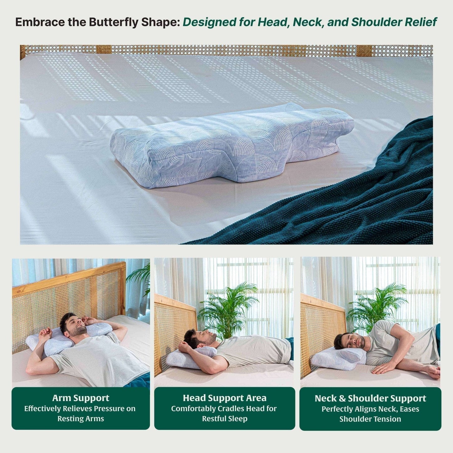 Dream Wings Butterfly Shoulder Support Pillow - Contour Pillow - The White Willow