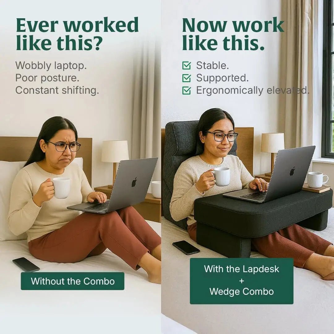 DualEase Comfort Set | ComfortPro Lapdesk Pillow & Adjustable Wedge Pillow with Headrest Combo - Bed Wedge - The White Willow
