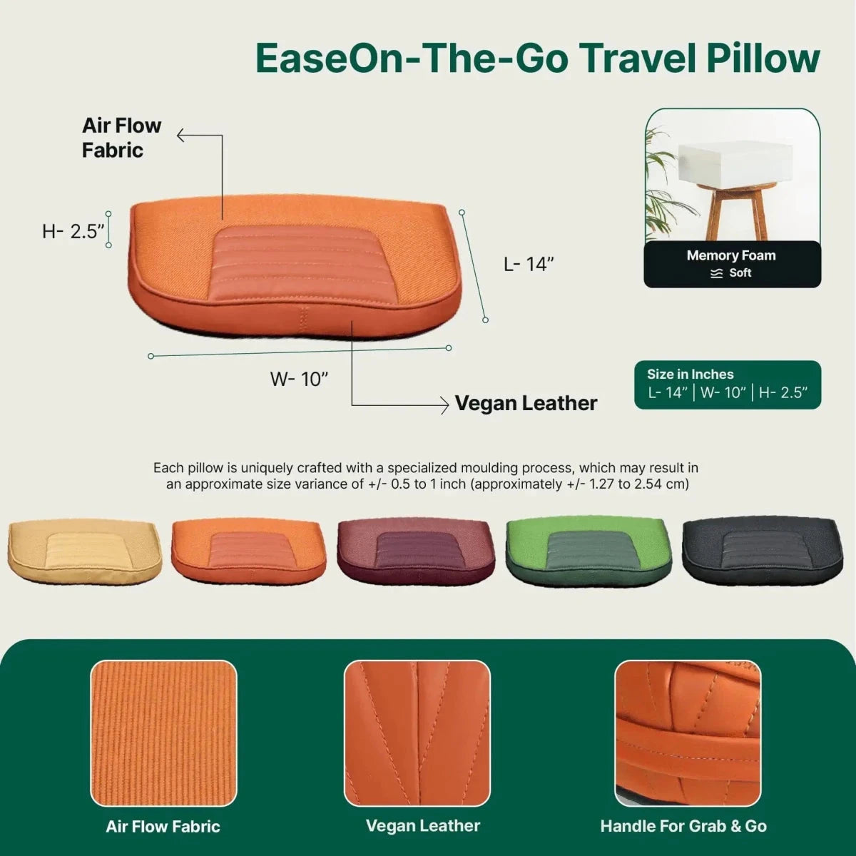 EaseOn-The-Go Travel Pillow Lumbar Back Support The White Willow 