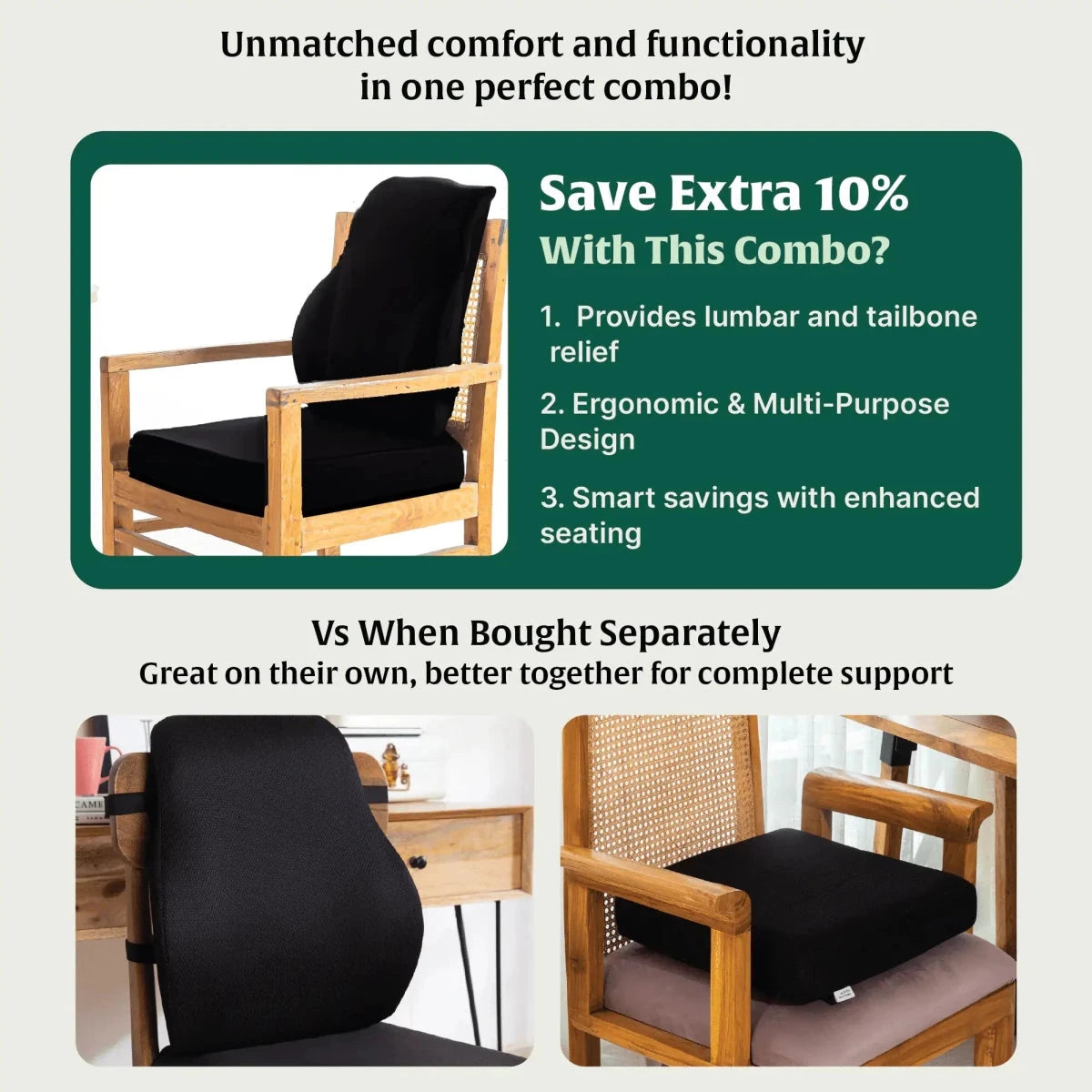 ErgoCushion Comfort Duo- Lowerease Back Support Pillow & PoshRest Square Seat Pad Combo-Back-Seat The White Willow 