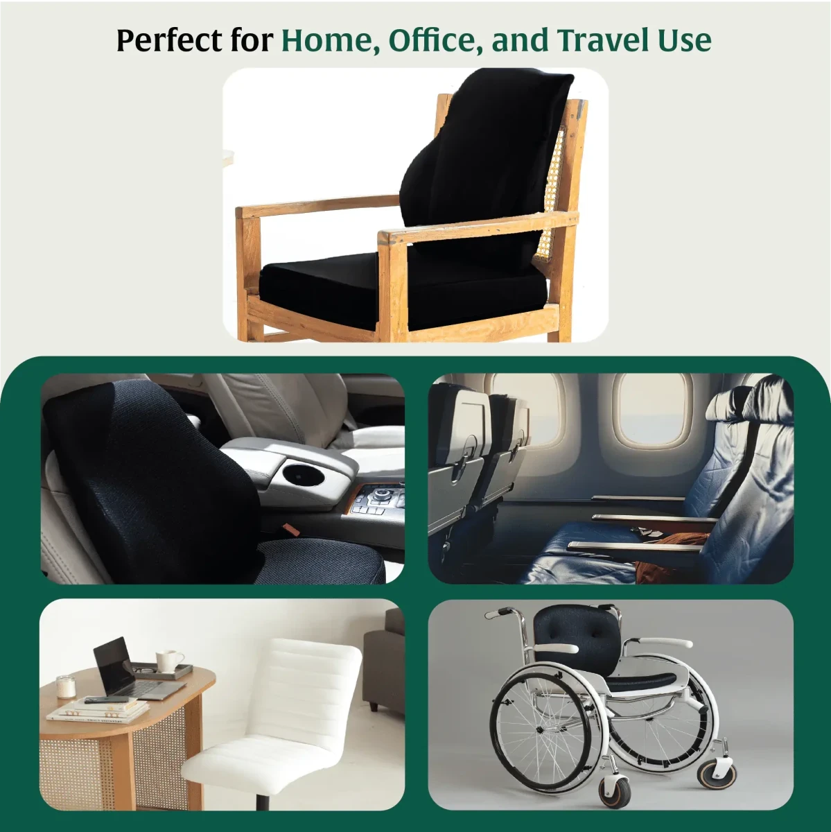 ErgoCushion Comfort Duo- Lowerease Back Support Pillow & PoshRest Square Seat Pad Combo-Back-Seat The White Willow 