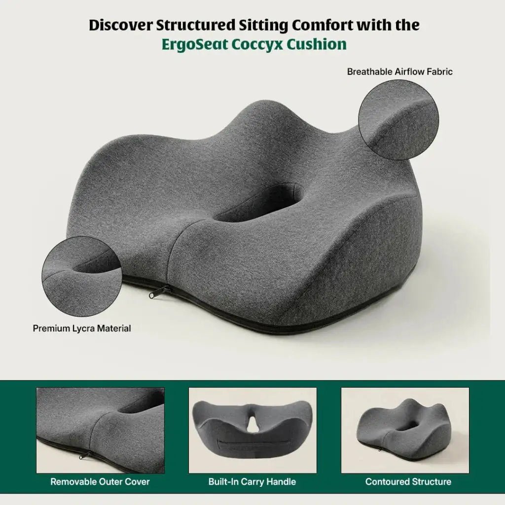 ErgoSeat Coccyx Cushion | Upgraded Structure for Long Sitting Support - Seat Cushion - The White Willow