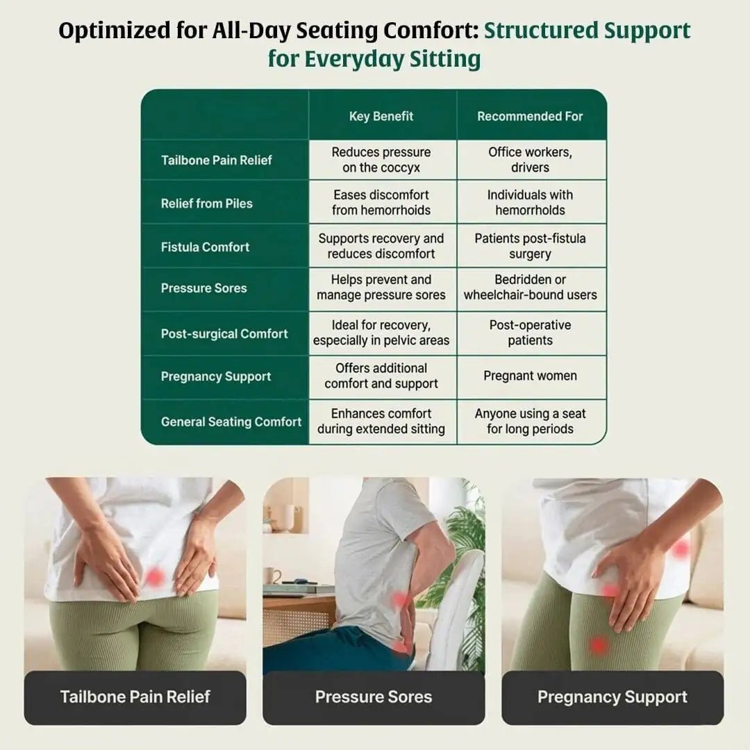 ErgoSeat Coccyx Cushion | Upgraded Structure for Long Sitting Support - Seat Cushion - The White Willow