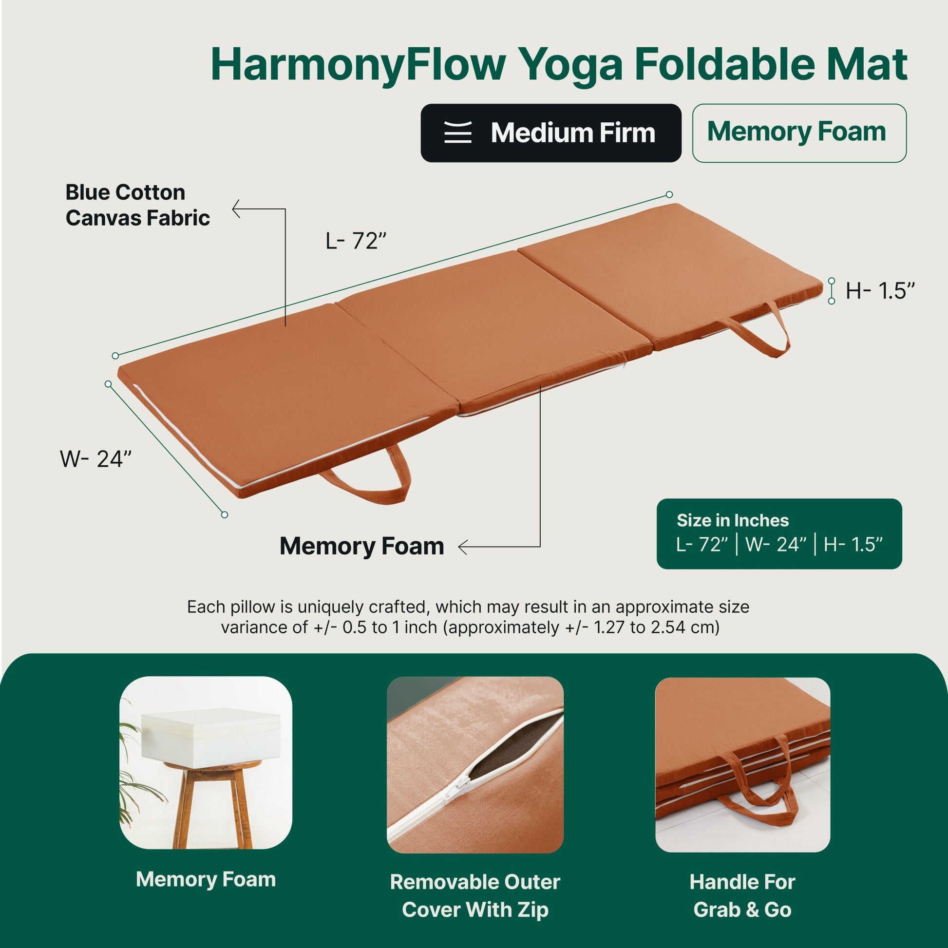 HarmonyFlow Yoga Foldable Mat - Regular Pillow - The White Willow