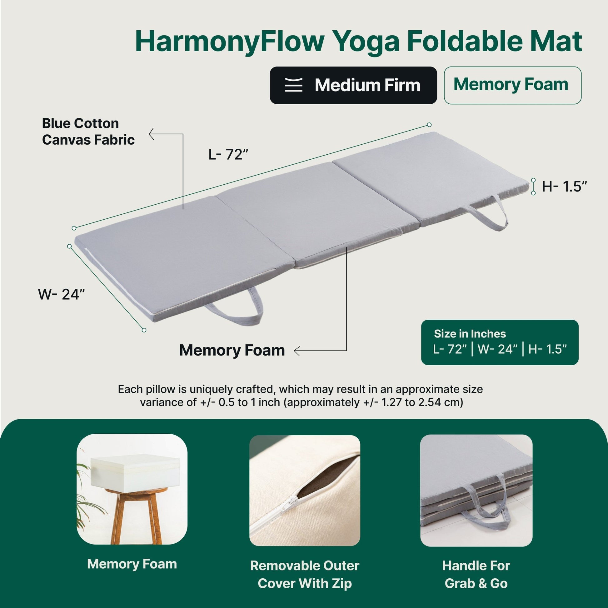 HarmonyFlow Yoga Foldable Mat - Regular Pillow - The White Willow