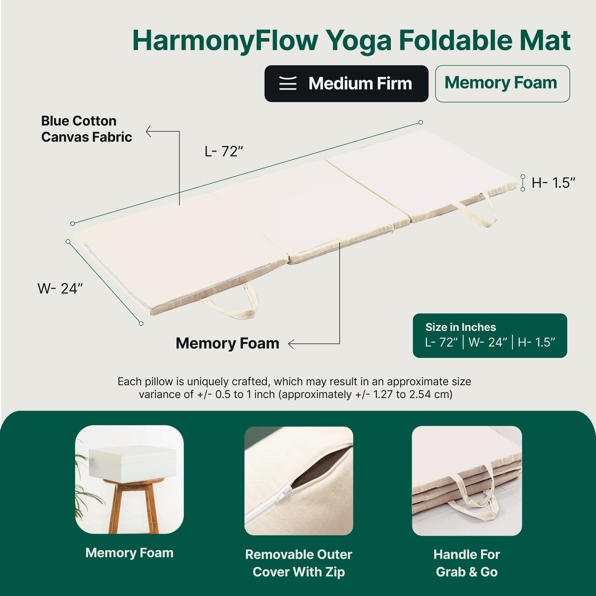 HarmonyFlow Yoga Foldable Mat - Regular Pillow - The White Willow