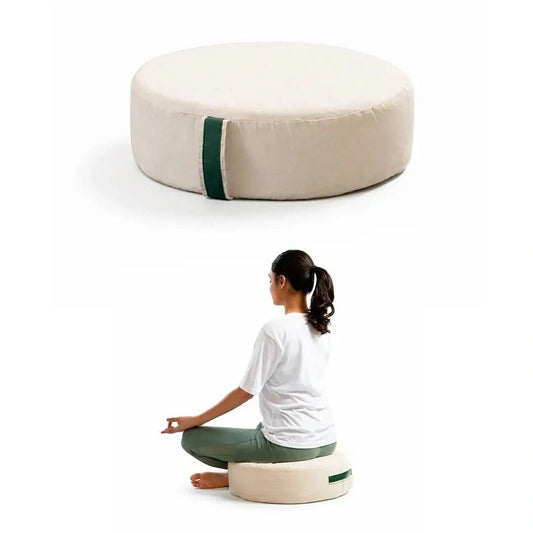 HarmonyFlow Yoga Round Seat Cushion Yoga The White Willow White Cotton Canvas 