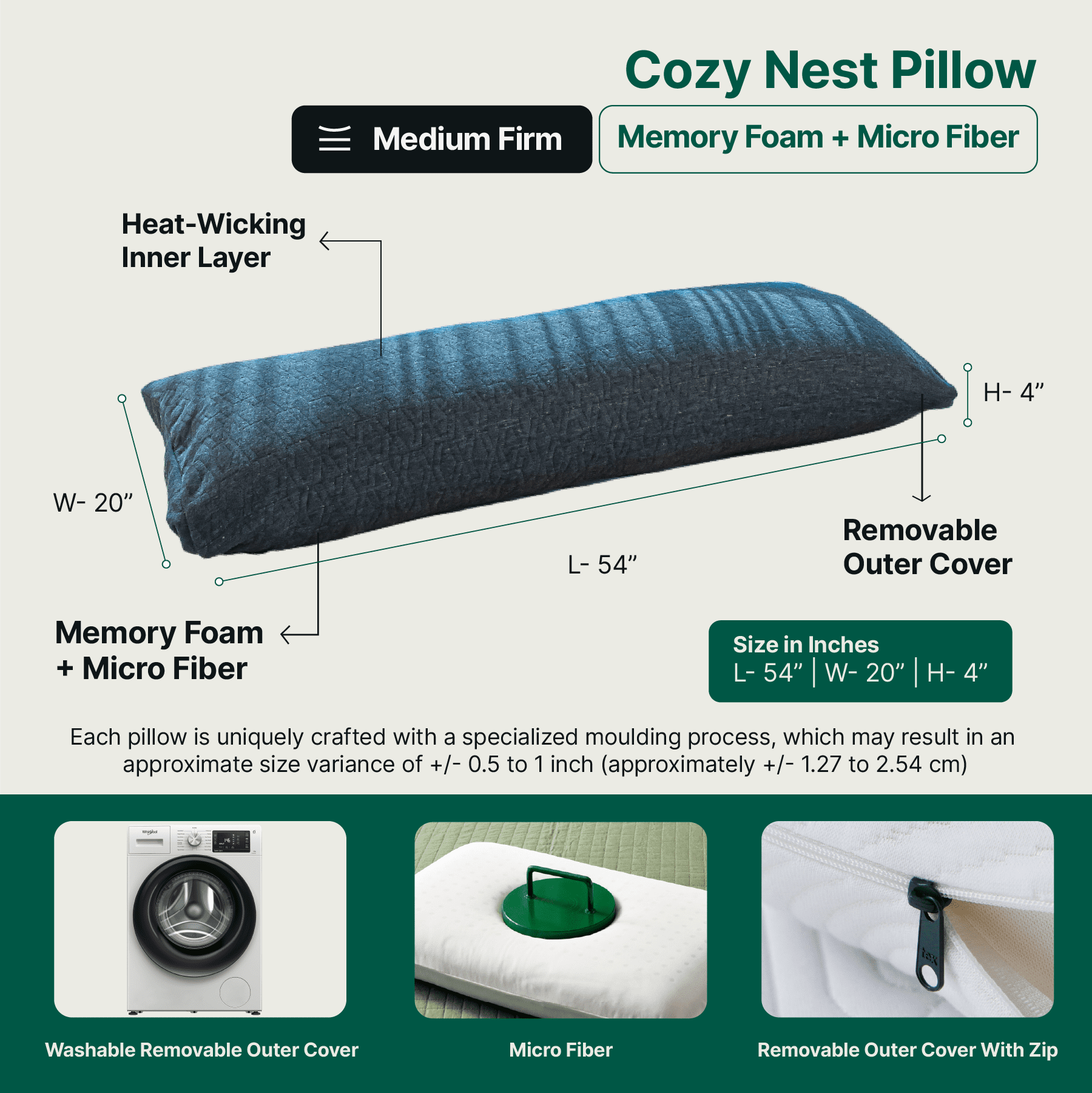 Haze - Memory Foam & Micro Fiber Full Body Pillow - Medium Firm Body Pillow The White Willow 