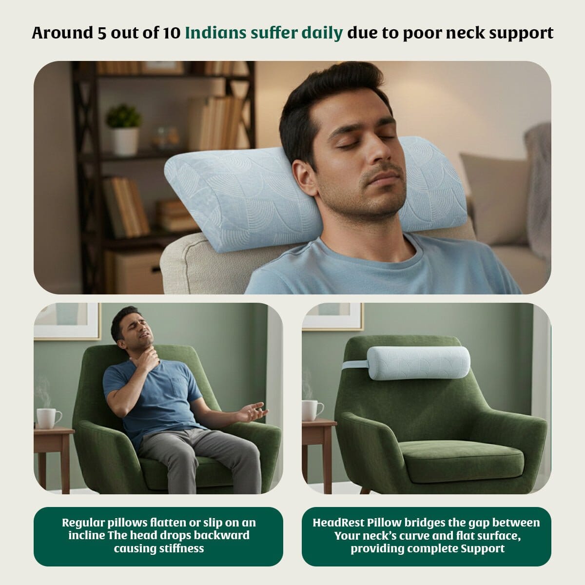 HeadRest Support Pillow for Elevated Sleep & Lounging Comfort Head Support The White Willow 