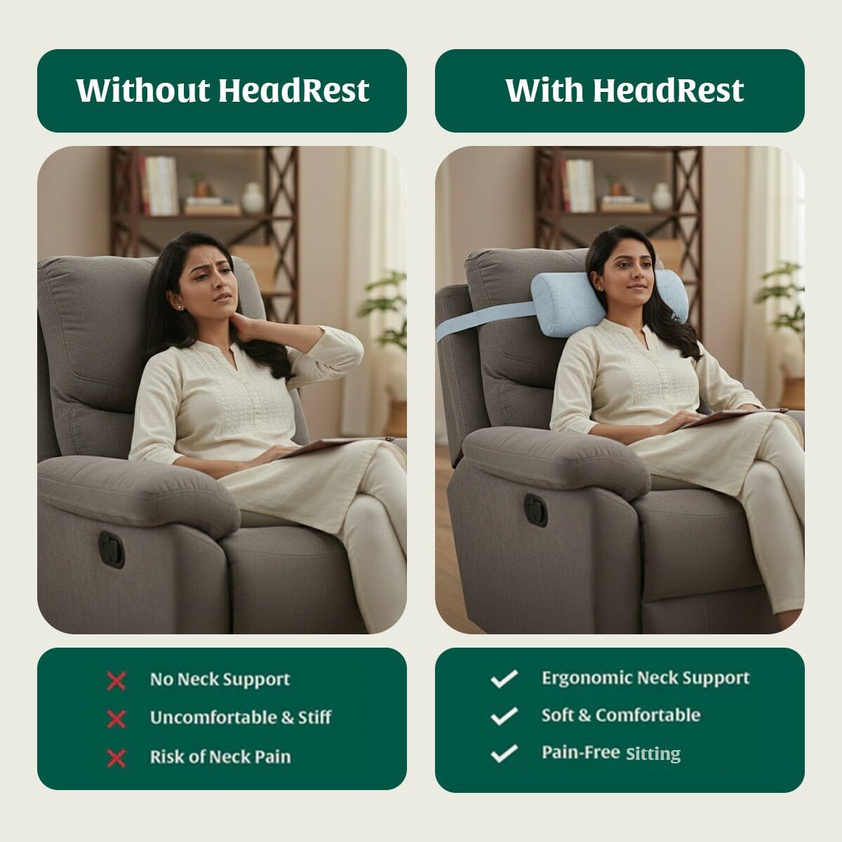 HeadRest Support Pillow for Elevated Sleep & Lounging Comfort Head Support The White Willow 
