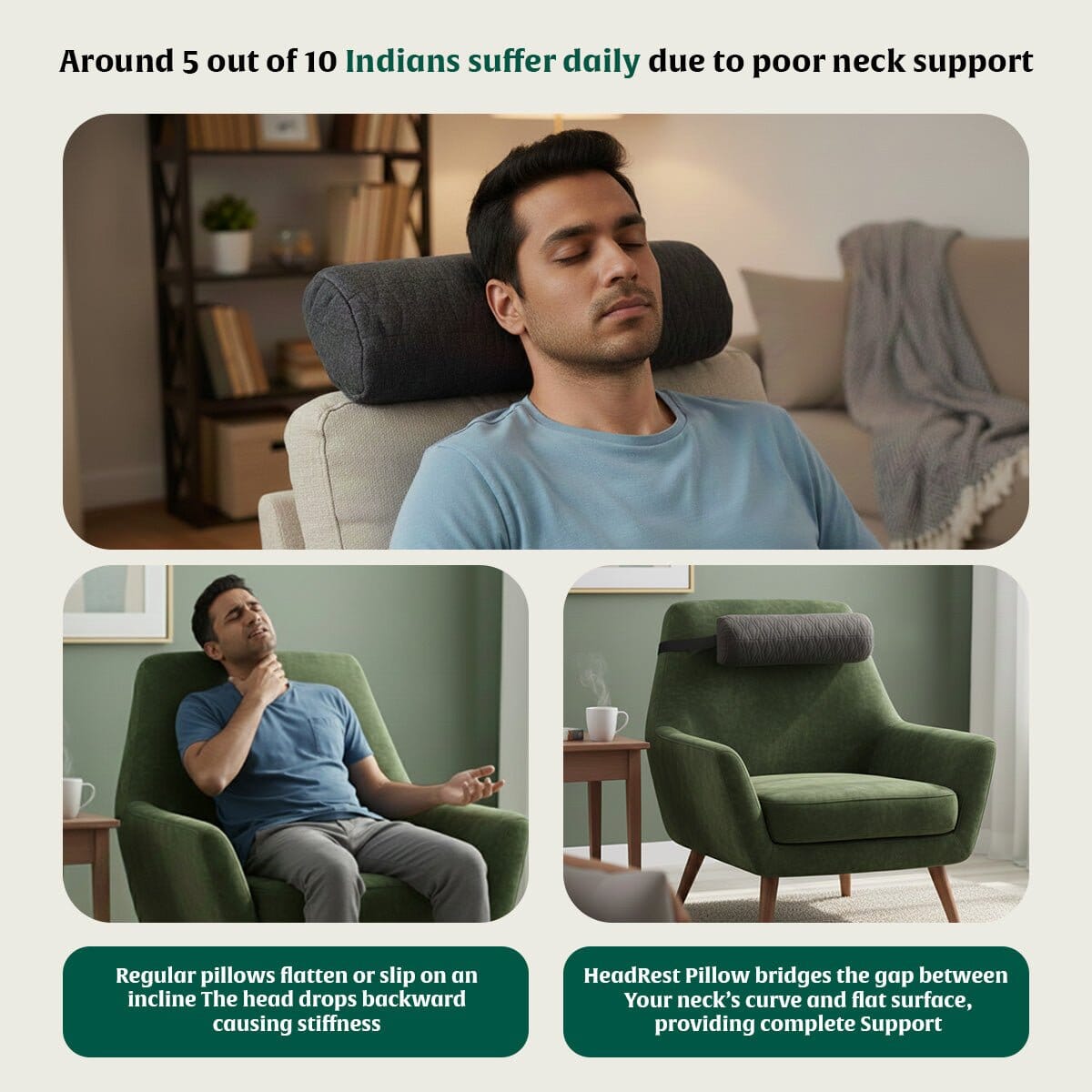 HeadRest Support Pillow for Elevated Sleep & Lounging Comfort Head Support The White Willow 