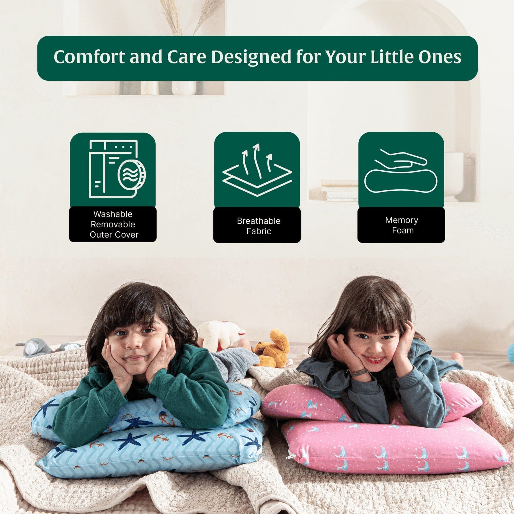 Little Dreamers-TinyComfort Kids Memory Foam Pillow (1-3 Years) Baby-1-3 Years-Pillow The White Willow 