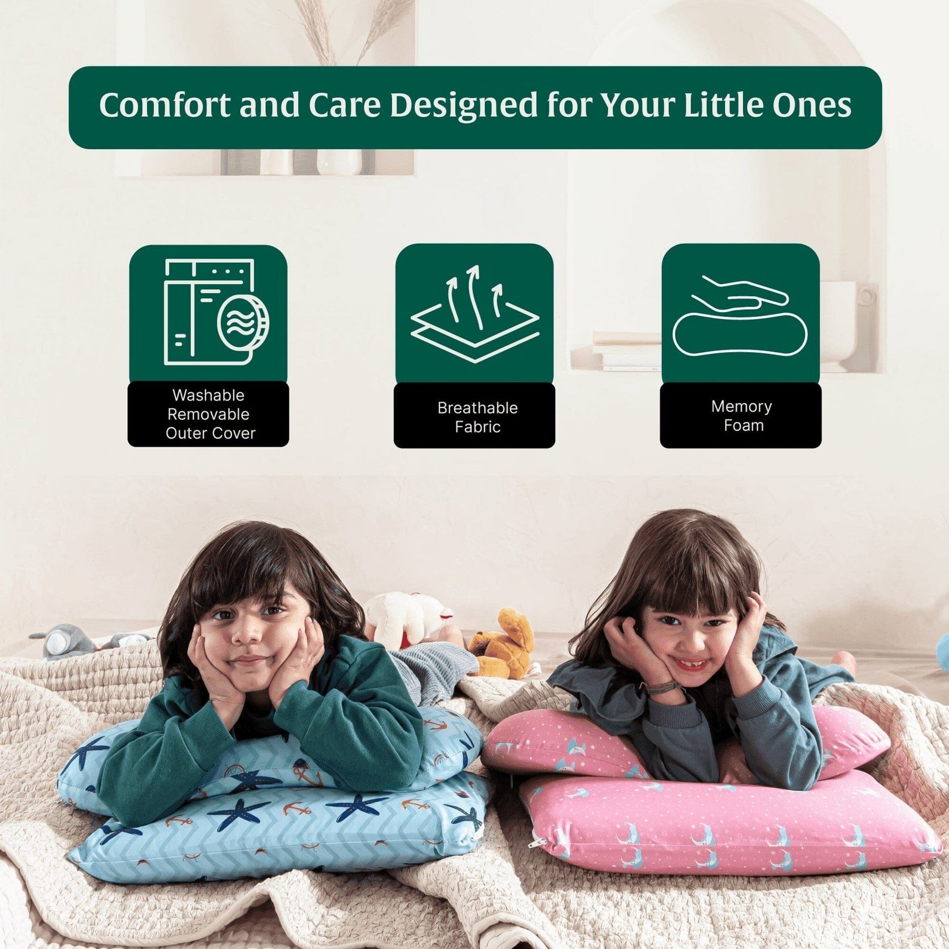 Little Dreamers-TinyComfort Kids Memory Foam Pillow (1-3 Years) Baby-1-3 Years-Pillow The White Willow 