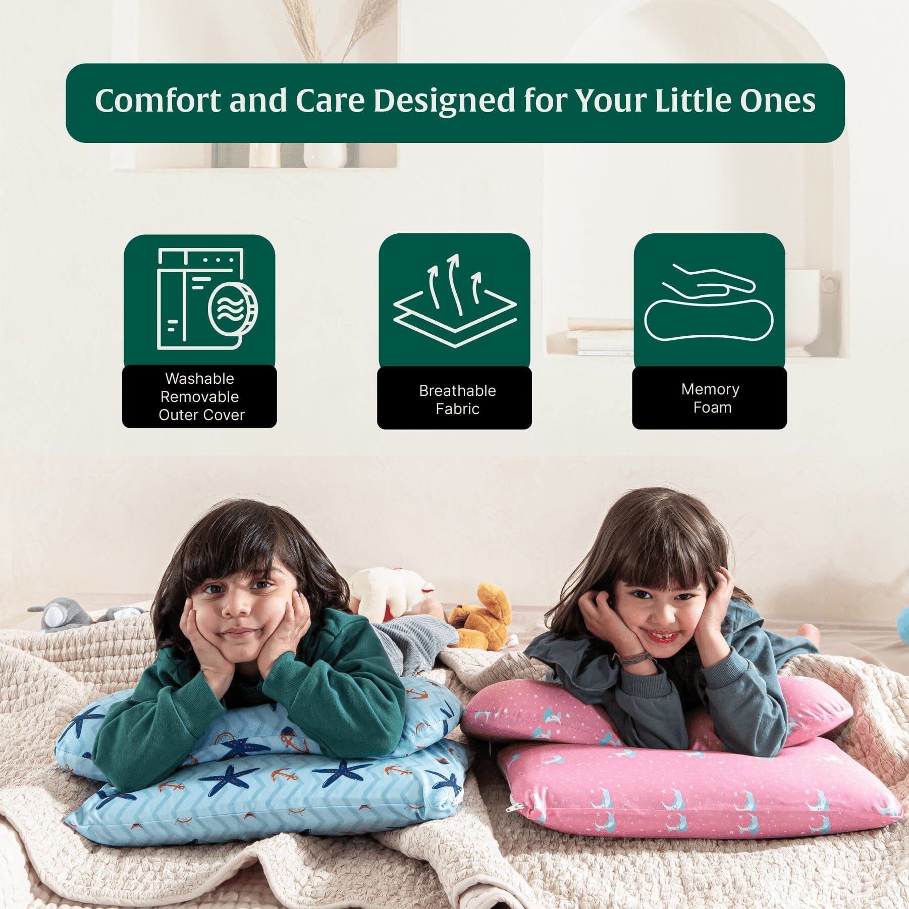 Little Dreamers-TinyComfort Kids Memory Foam Pillow (1-3 Years) Baby-1-3 Years-Pillow The White Willow 