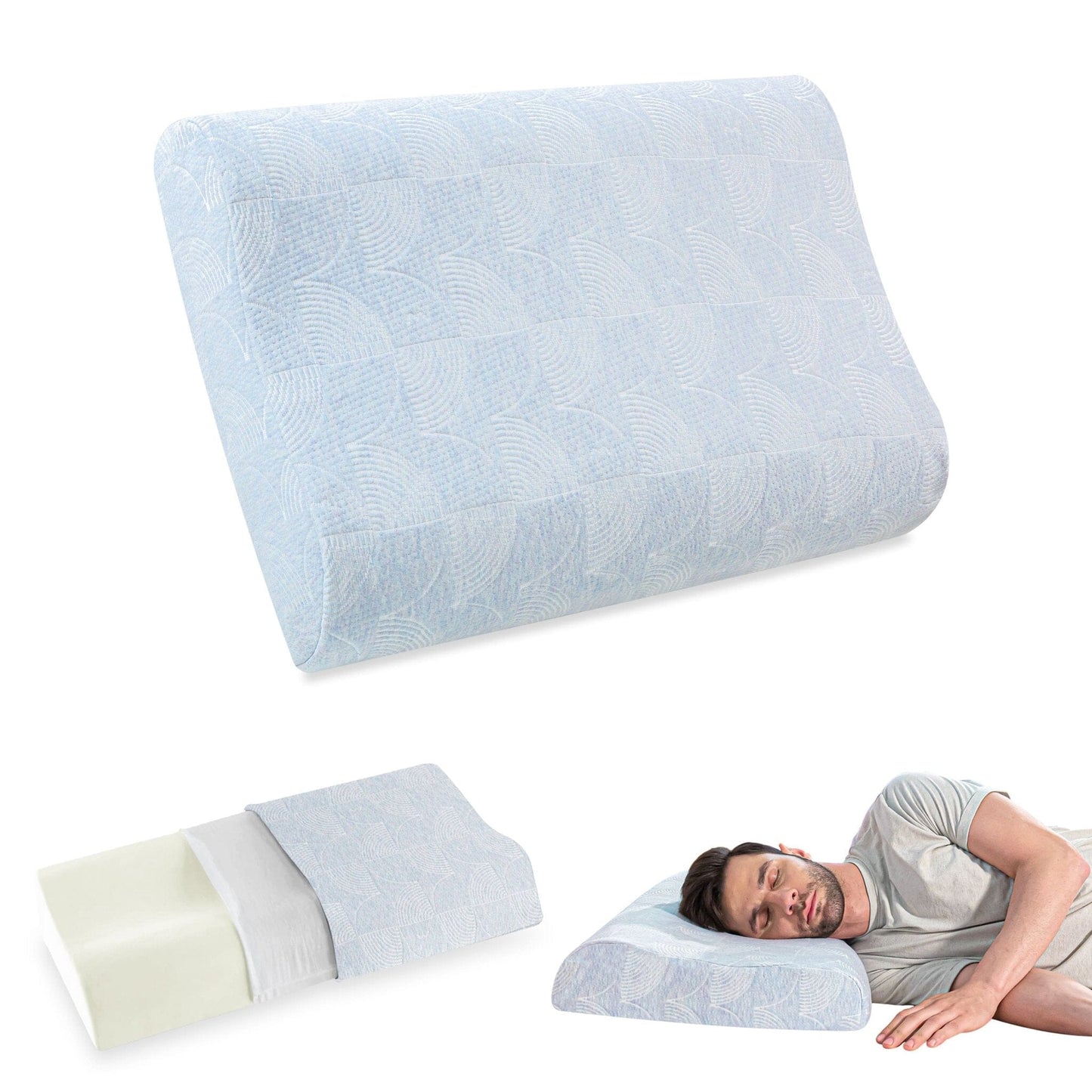 Noblo - Memory Foam Cervical Pillow - Contour - Medium Firm Contour Pillow The White Willow Misty Blue Hush 