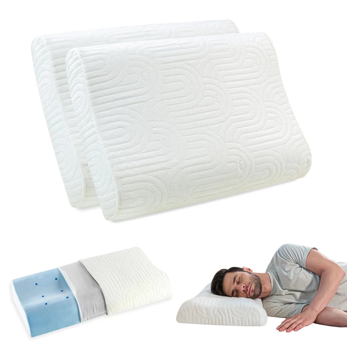 Original Cervical Pillow- Cooling Gel Memory Foam- Medium Firm Contour Pillow The White Willow Creamy Calm Standard Size: 20 x 12 x 3/4 inch 2