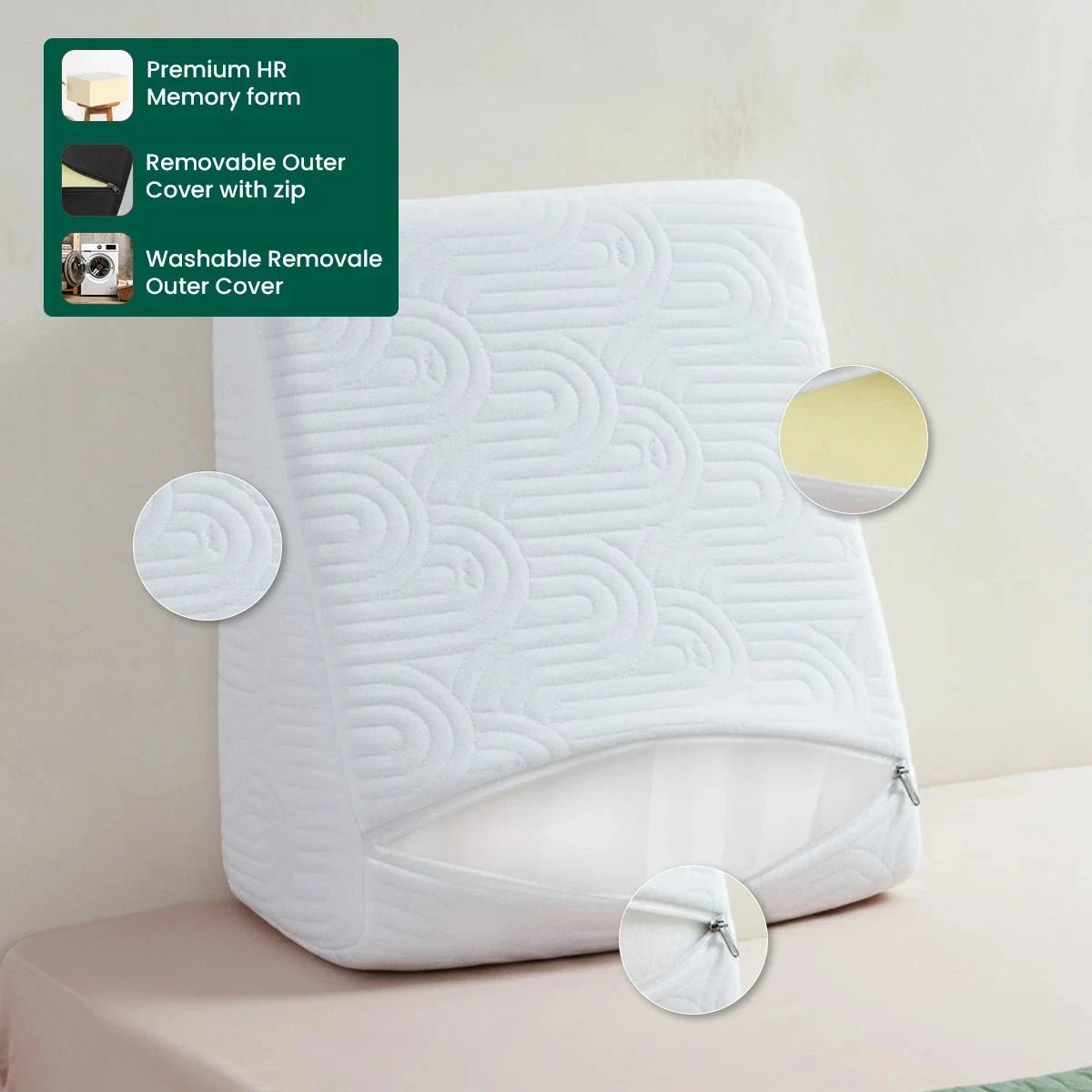 Original Cooling Gel Memory Foam & HR Foam Wedge Pillow - Medium Firm - Bed Wedge - The White Willow