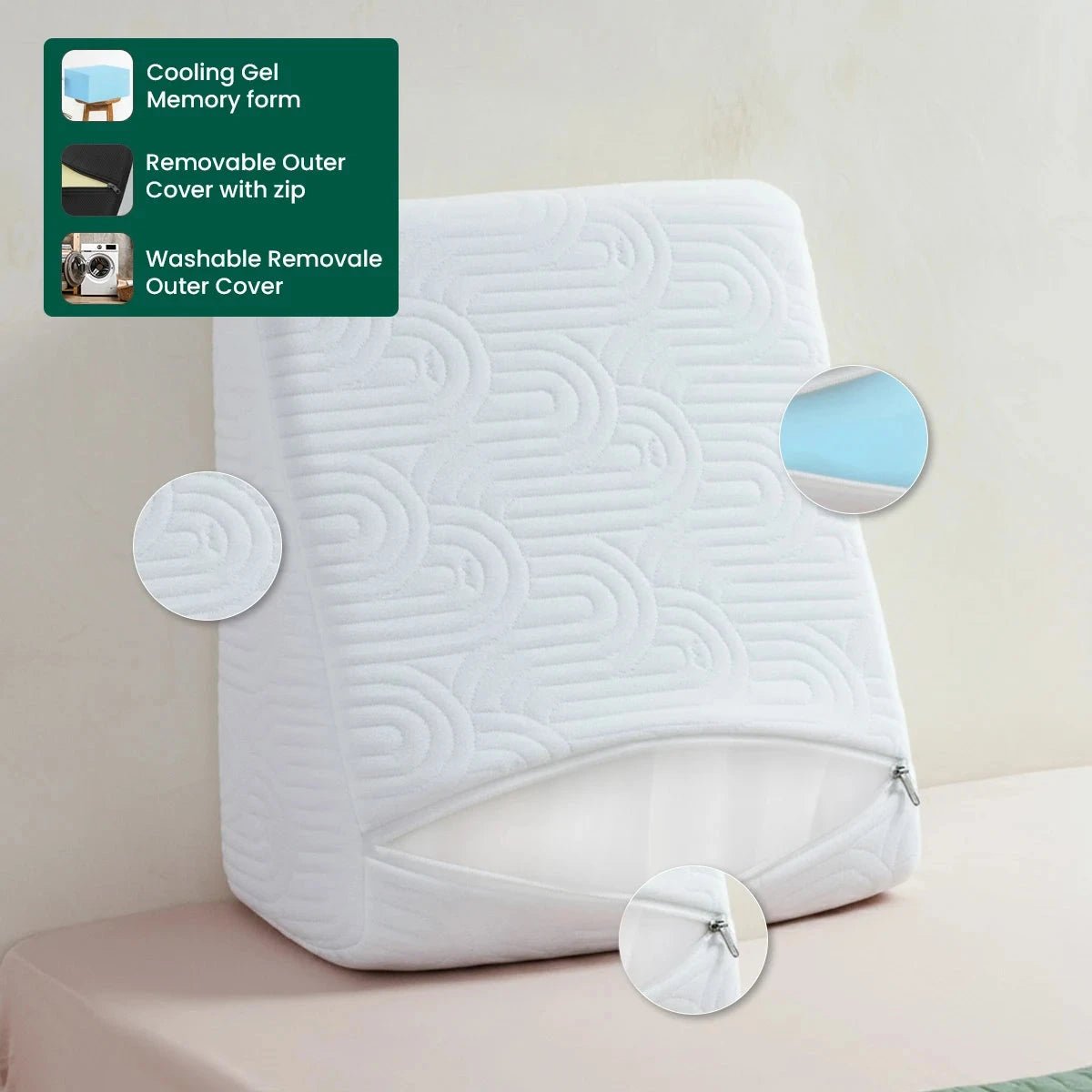 Original Cooling Gel Memory Foam Wedge Pillow - Soft - Bed Wedge - The White Willow