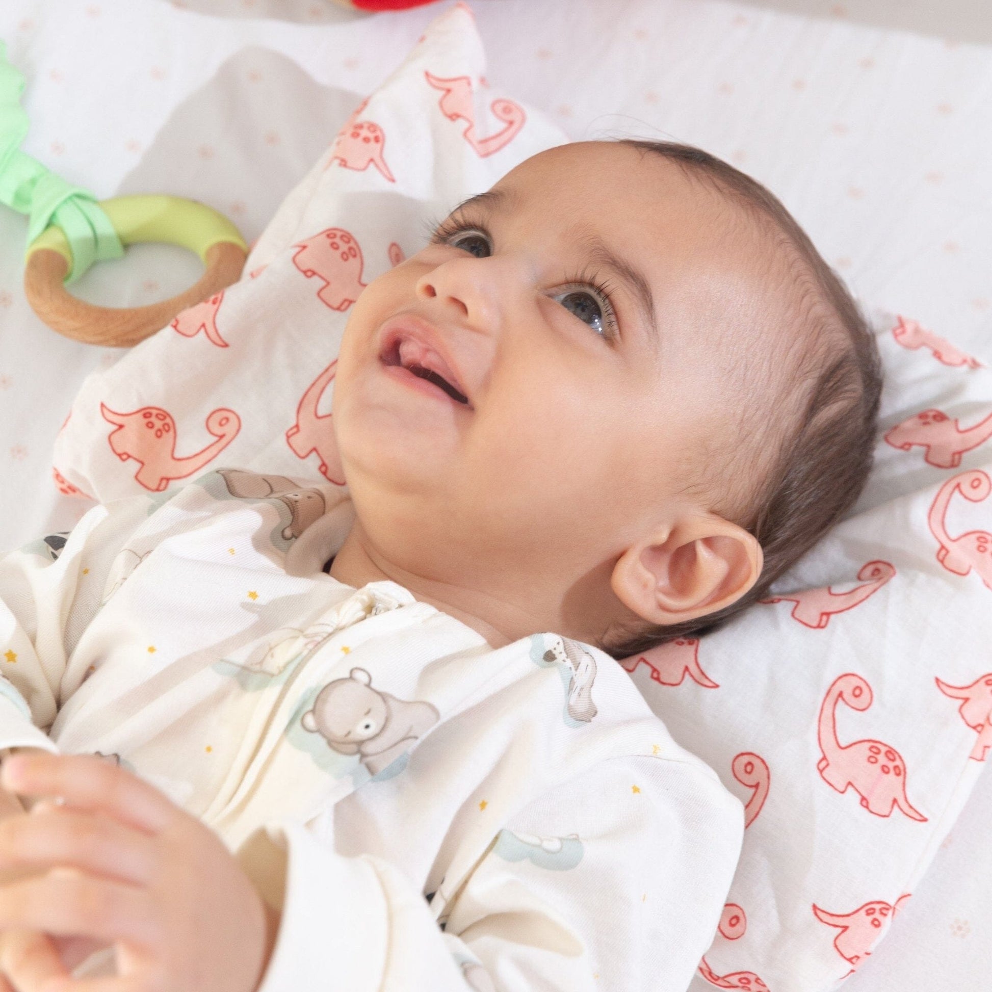 Paige- Mustard Seed Baby Head Shaping Pillow - Infant to 12 Months - Medium Firm The White Willow Pink Dino 
