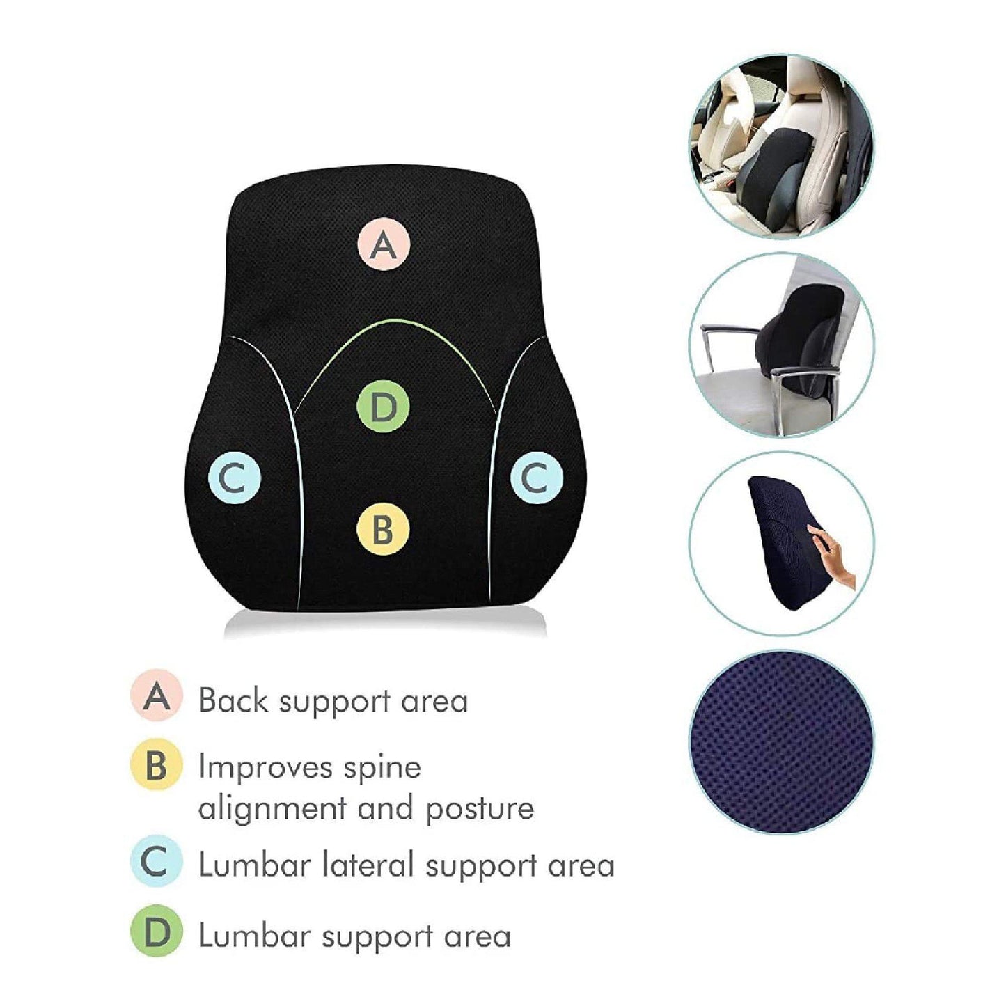 Perch - Work From Home Combo - HR Foam Lumbar Backrest Pillow & Donut Shaped Seat Cushion - Medium Firm - Combo - Back - Seat - The White Willow