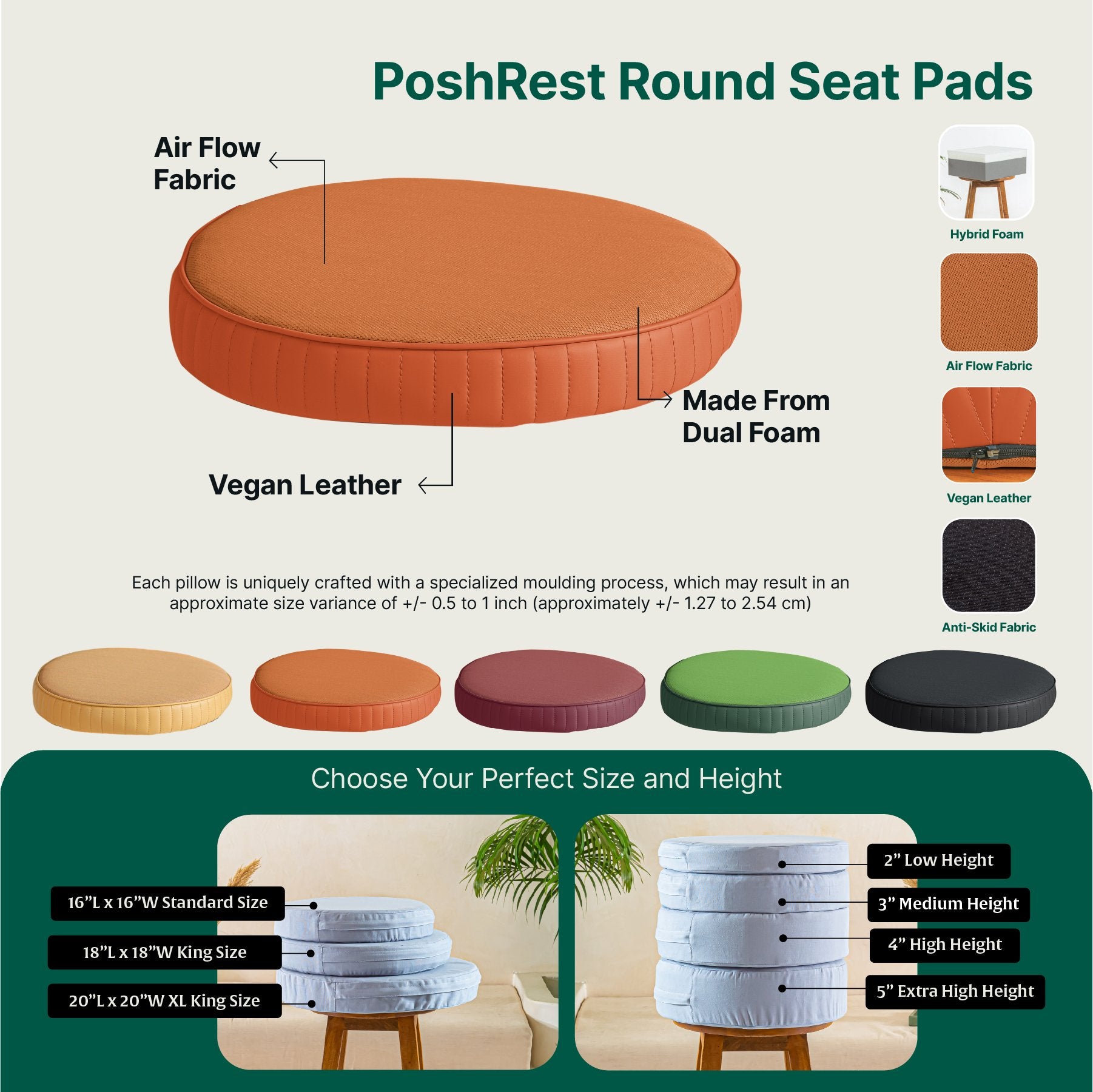 PoshRest Round Seat Pads - Seat Cushion - The White Willow