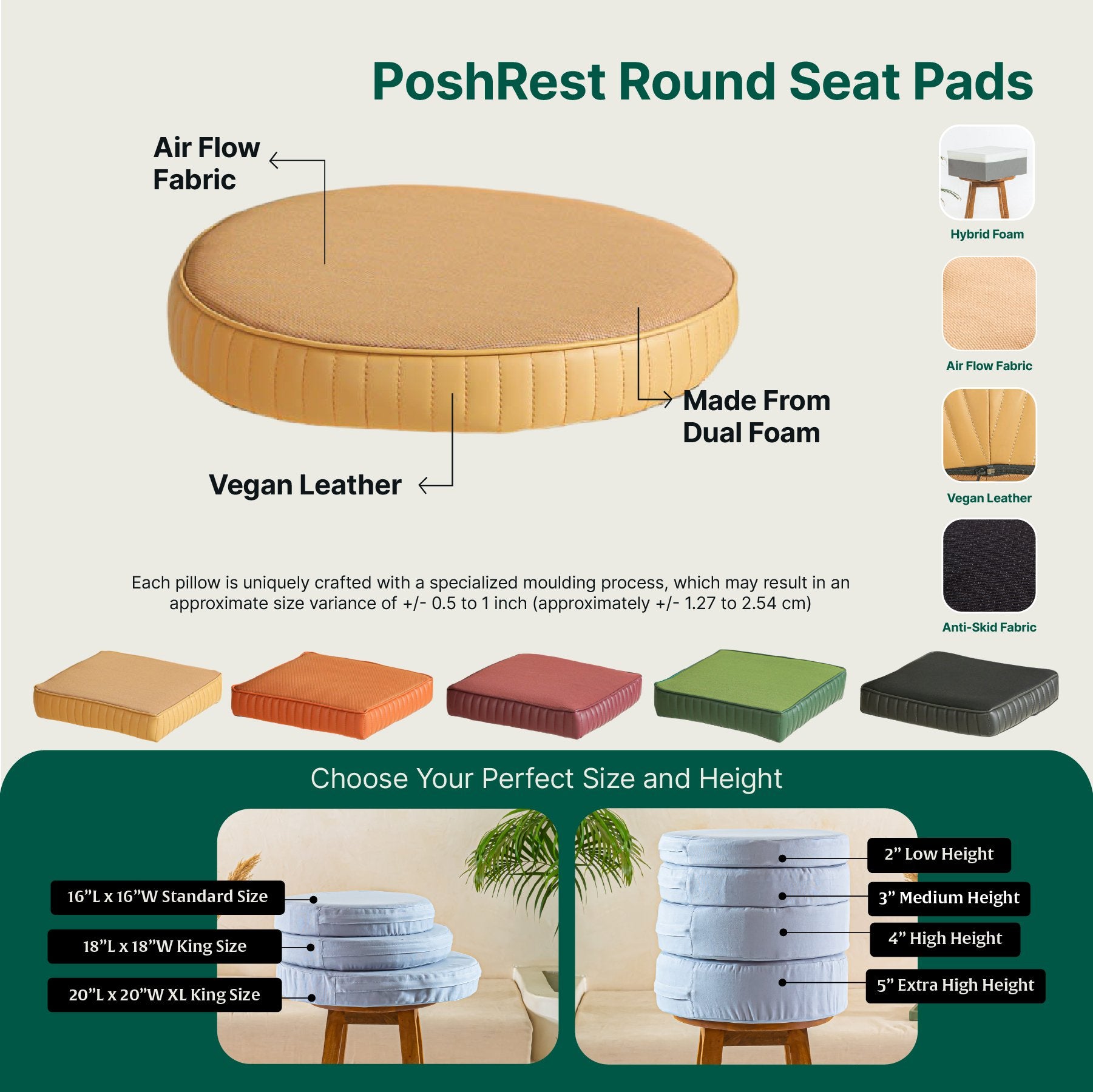 PoshRest Round Seat Pads - Seat Cushion - The White Willow