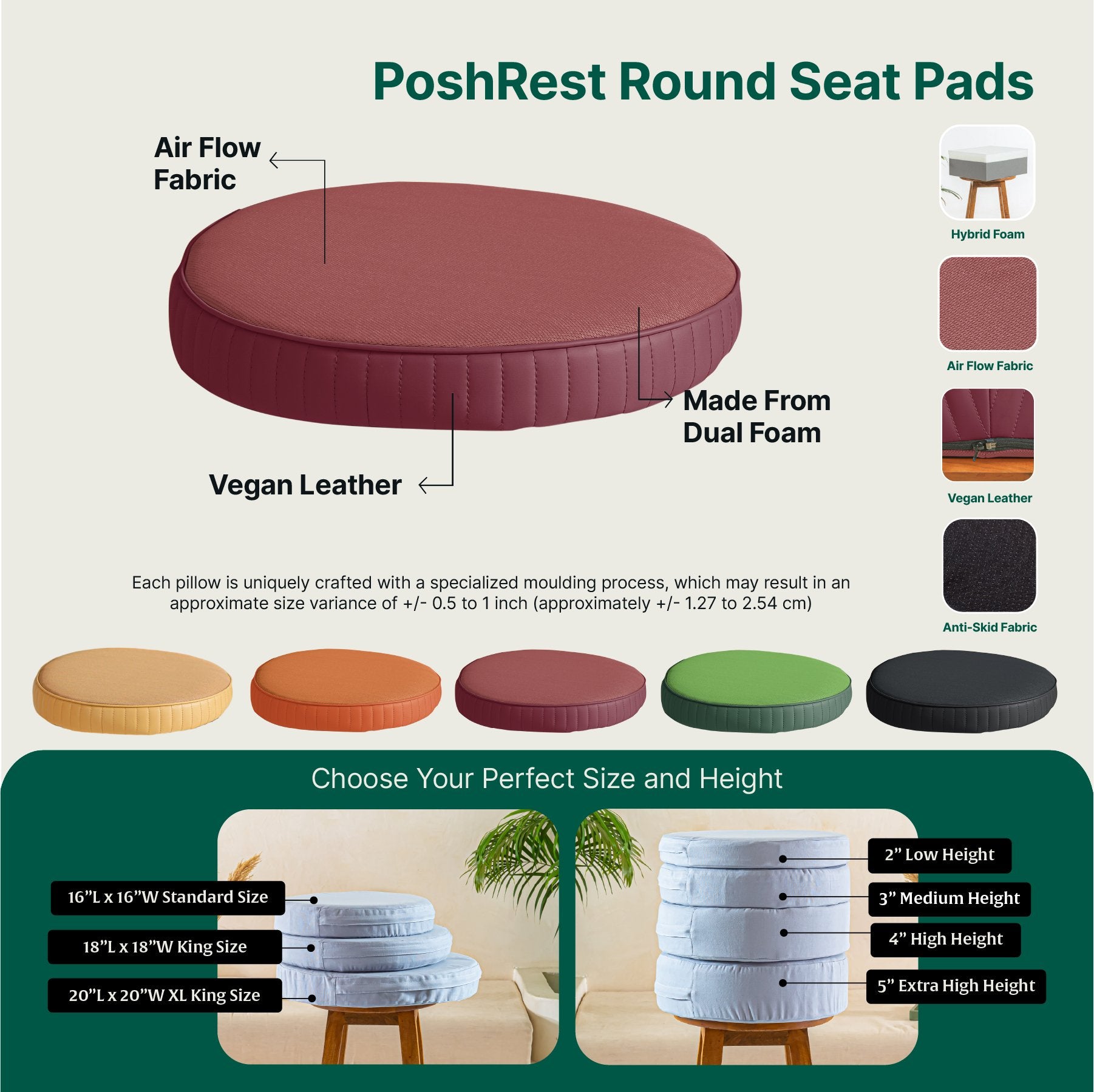 PoshRest Round Seat Pads - Seat Cushion - The White Willow