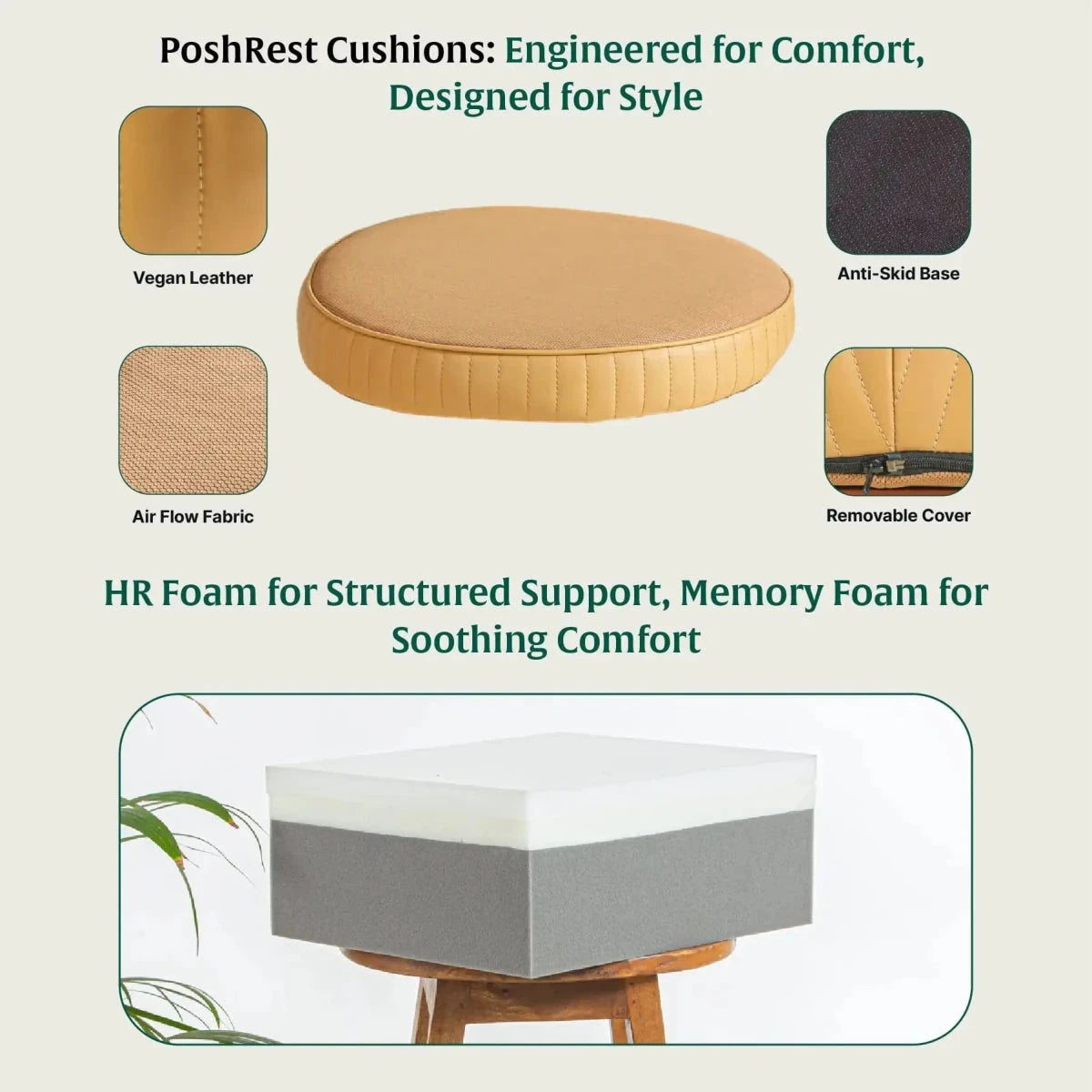 PoshRest Round Seat Pads Seat Cushion The White Willow 